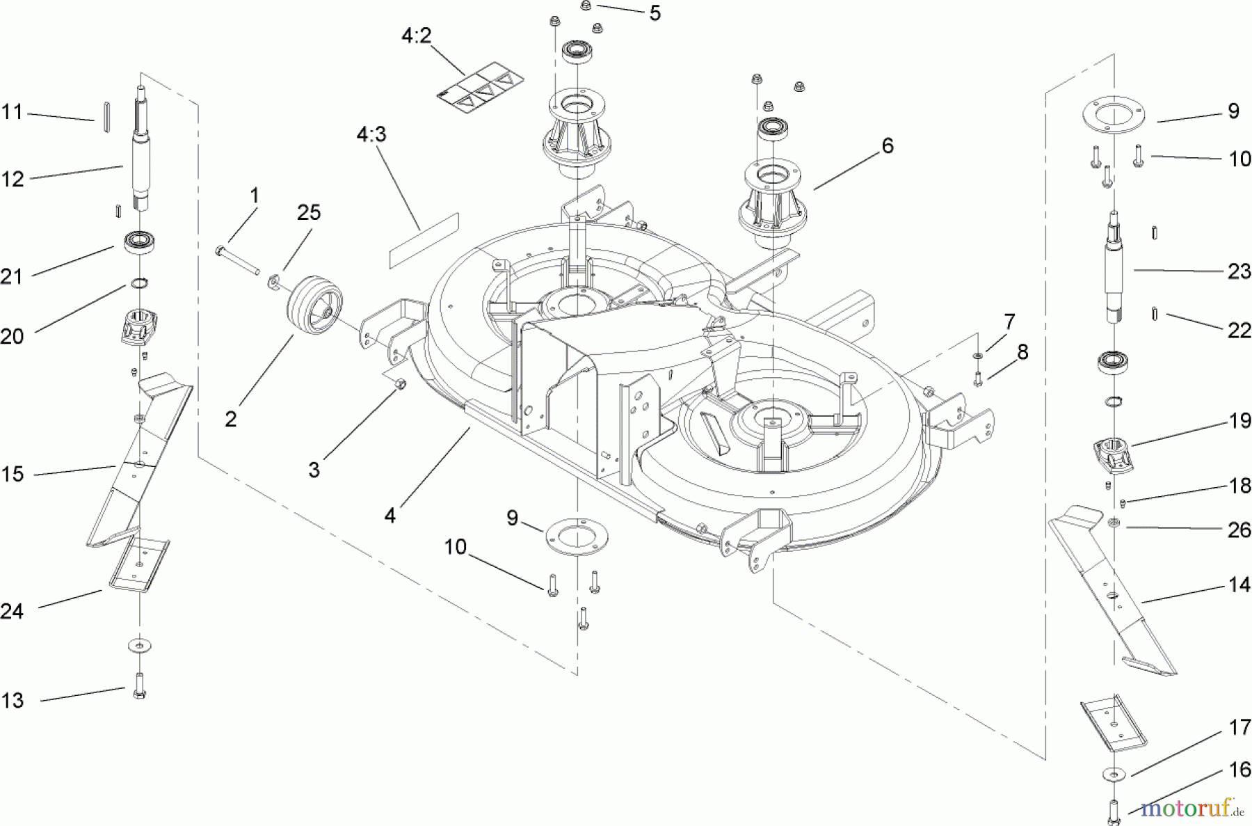 Toro Neu Mowers, Lawn & Garden Tractor Seite 1 74591 (DH 220) - Toro DH 220 Lawn Tractor, 2006 (260000001-260999999) CUTTING PAN, MOWER HOUSING ASSEMBLY