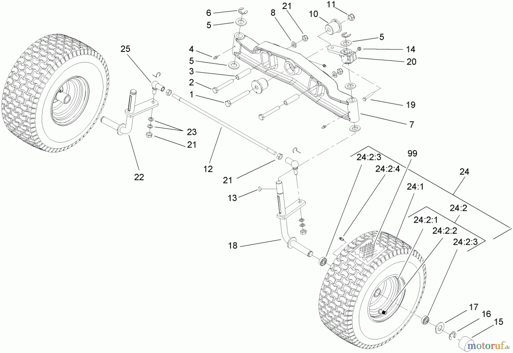 Toro Neu Mowers, Lawn & Garden Tractor Seite 1 74591 (DH 220) - Toro DH 220 Lawn Tractor, 2006 (260000001-260999999) FRONT AXLE ASSEMBLY