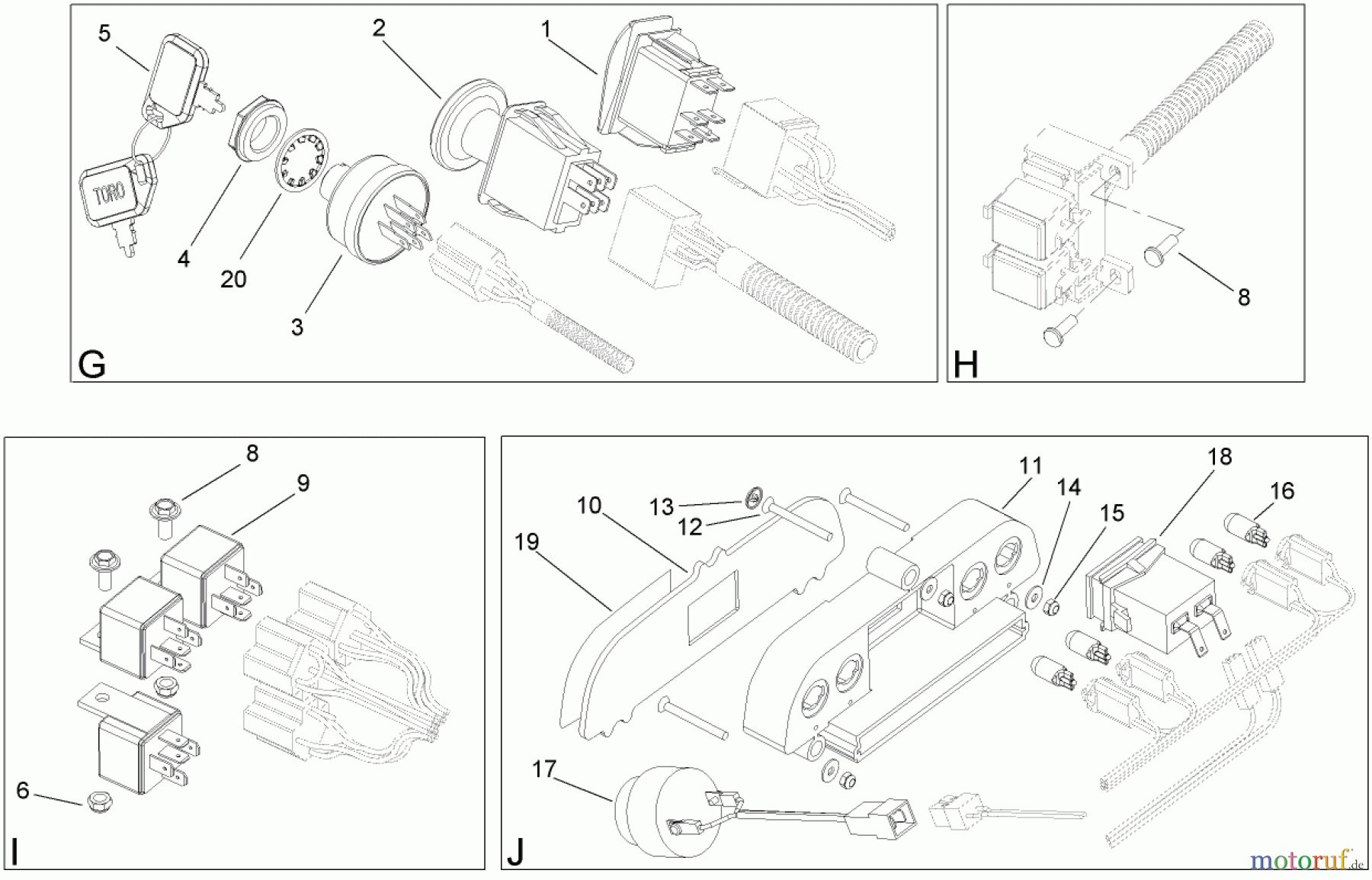 Toro Neu Mowers, Lawn & Garden Tractor Seite 1 74592 (DH 220) - Toro DH 220 Lawn Tractor, 2007 (270000001-270000651) ELECTRICAL SWITCH ASSEMBLY NO. 2