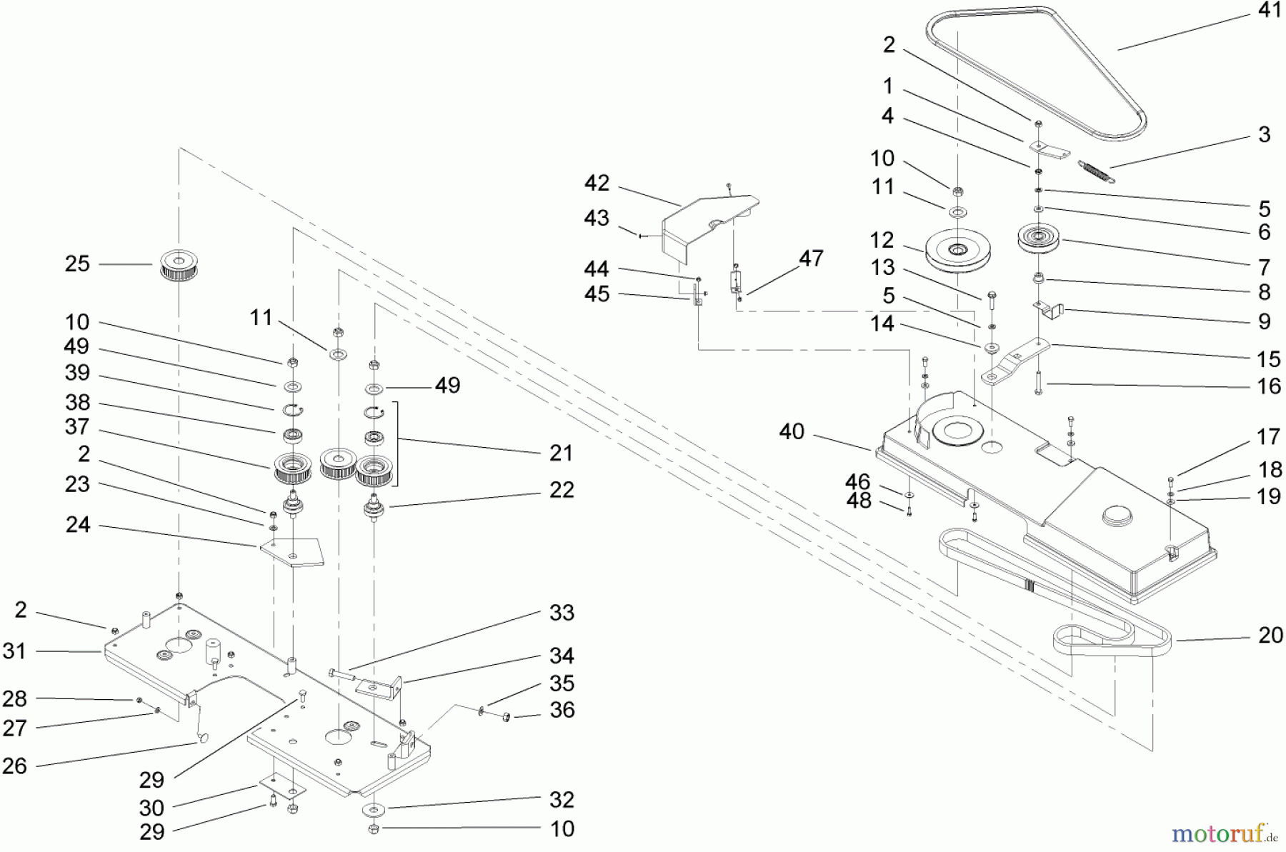 Toro Neu Mowers, Lawn & Garden Tractor Seite 1 74592 (DH 220) - Toro DH 220 Lawn Tractor, 2008 (280000529-280999999) BELT COVER AND DRIVE SYSTEM ASSEMBLY