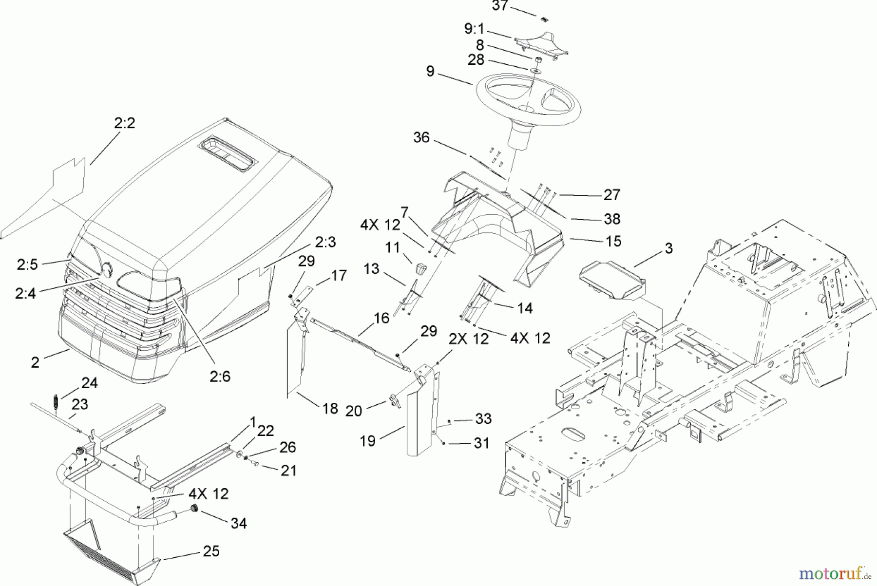 Toro Neu Mowers, Lawn & Garden Tractor Seite 1 74592 (DH 220) - Toro DH 220 Lawn Tractor, 2008 (280000529-280999999) HOOD ASSEMBLY