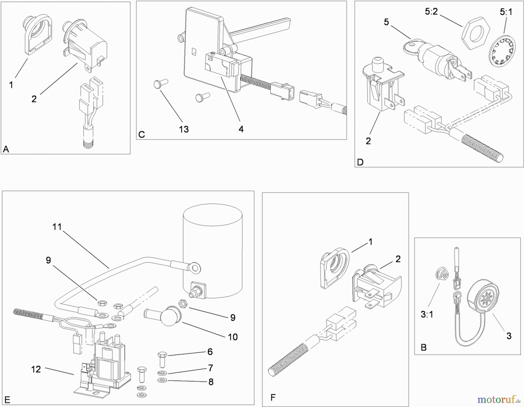  Toro Neu Mowers, Lawn & Garden Tractor Seite 1 74593 (DH 220) - Toro DH 220 Lawn Tractor, 2010 (310000001-310999999) ELECTRICAL SWITCH NO. 2 ASSEMBLY