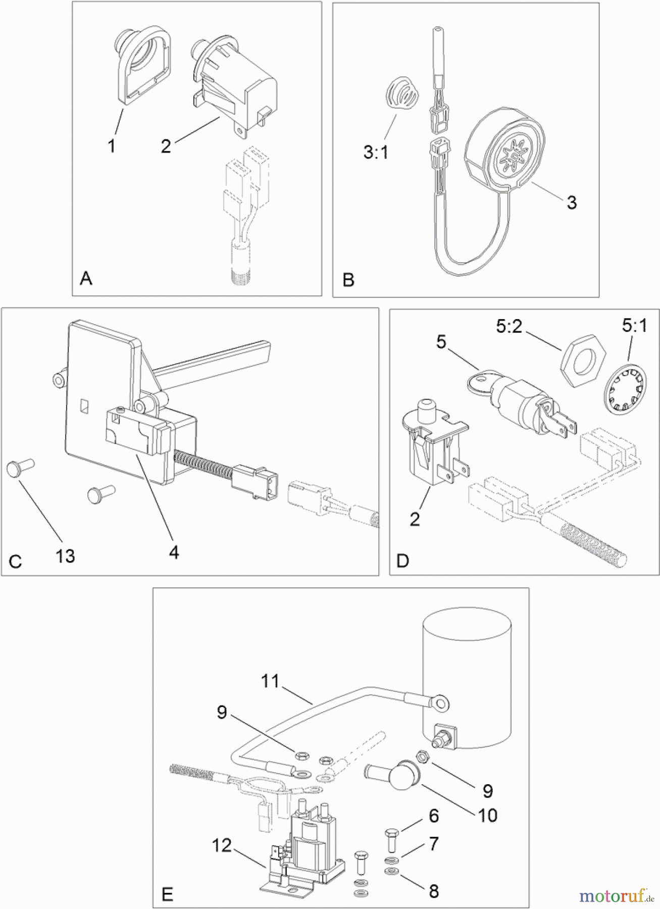 Toro Neu Mowers, Lawn & Garden Tractor Seite 1 74593 (DH 220) - Toro DH 220 Lawn Tractor, 2011 (311000401-311999999) ELECTRICAL SWITCH NO. 2 ASSEMBLY