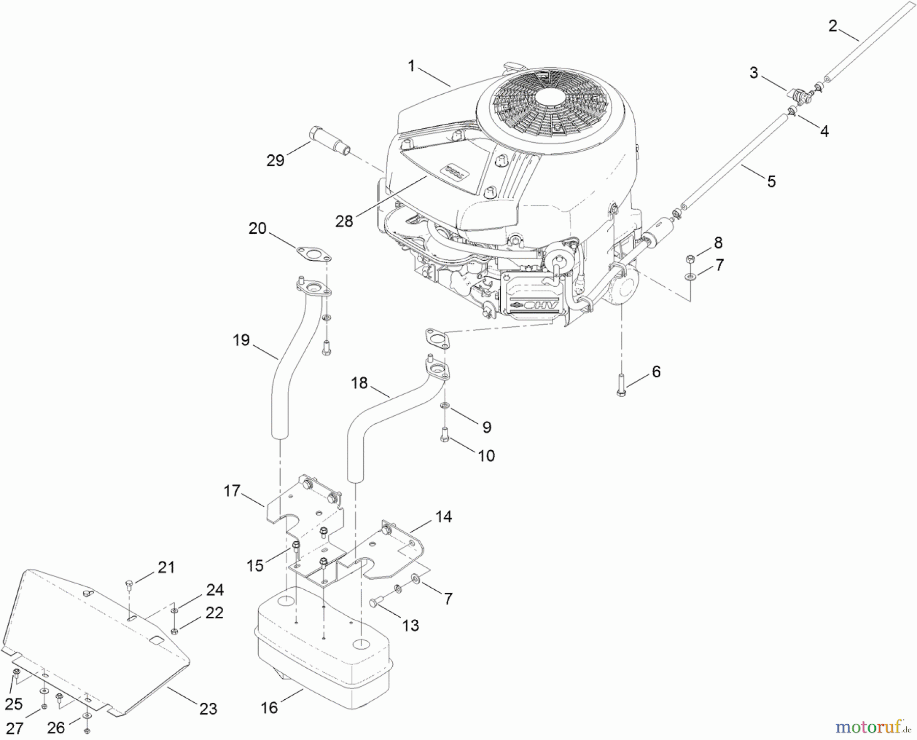 Toro Neu Mowers, Lawn & Garden Tractor Seite 1 74593 (DH 220) - Toro DH 220 Lawn Tractor, 2011 (311000401-311999999) ENGINE AND MUFFLER ASSEMBLY