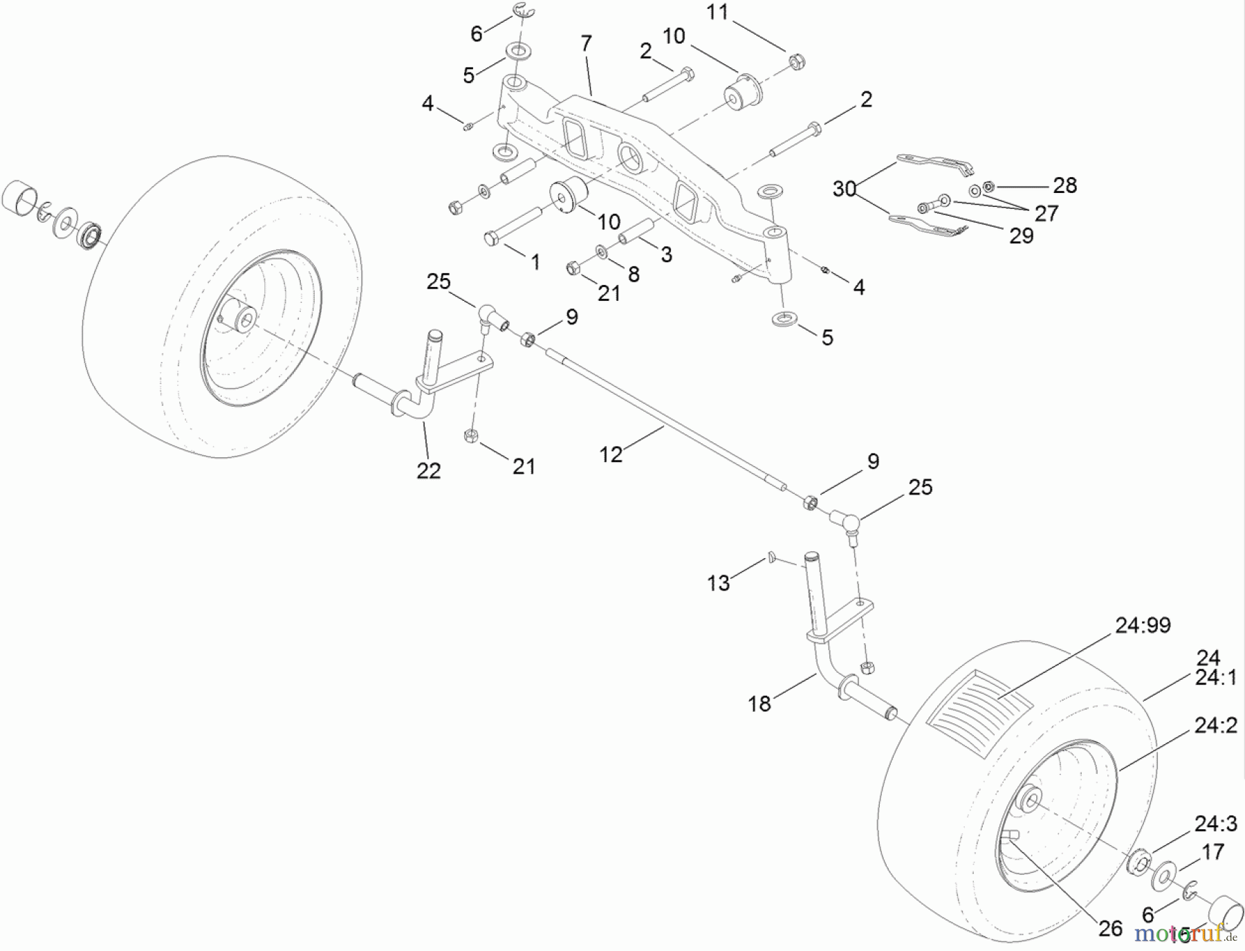 Toro Neu Mowers, Lawn & Garden Tractor Seite 1 74593 (DH 220) - Toro DH 220 Lawn Tractor, 2011 (311000401-311999999) FRONT AXLE ASSEMBLY