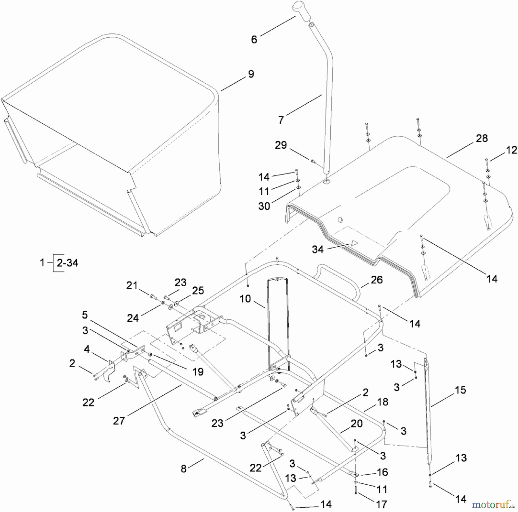 Toro Neu Mowers, Lawn & Garden Tractor Seite 1 74593 (DH 220) - Toro DH 220 Lawn Tractor, 2011 (311000401-311999999) GRASS COLLECTOR ASSEMBLY