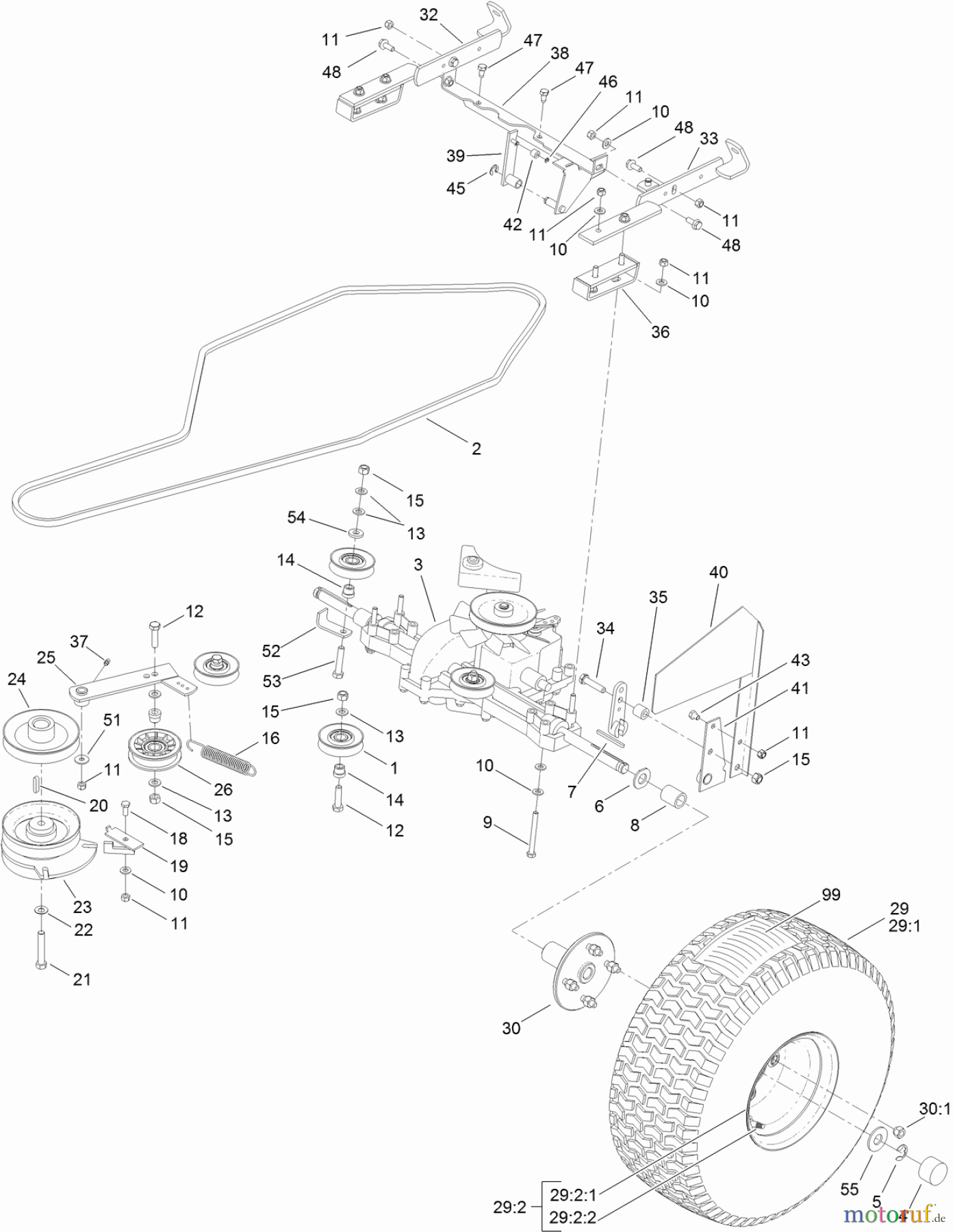 Toro Neu Mowers, Lawn & Garden Tractor Seite 1 74593 (DH 220) - Toro DH 220 Lawn Tractor, 2011 (311000401-311999999) REAR WHEEL AND TRANSAXLE ASSEMBLY