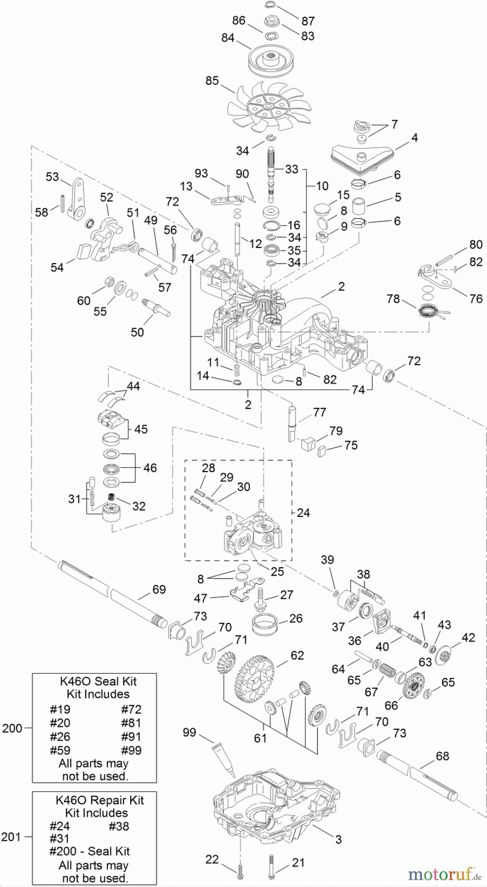 Toro Neu Mowers, Lawn & Garden Tractor Seite 1 74593 (DH 220) - Toro DH 220 Lawn Tractor, 2011 (311000401-311999999) TRANSAXLE ASSEMBLY NO. 121-0900