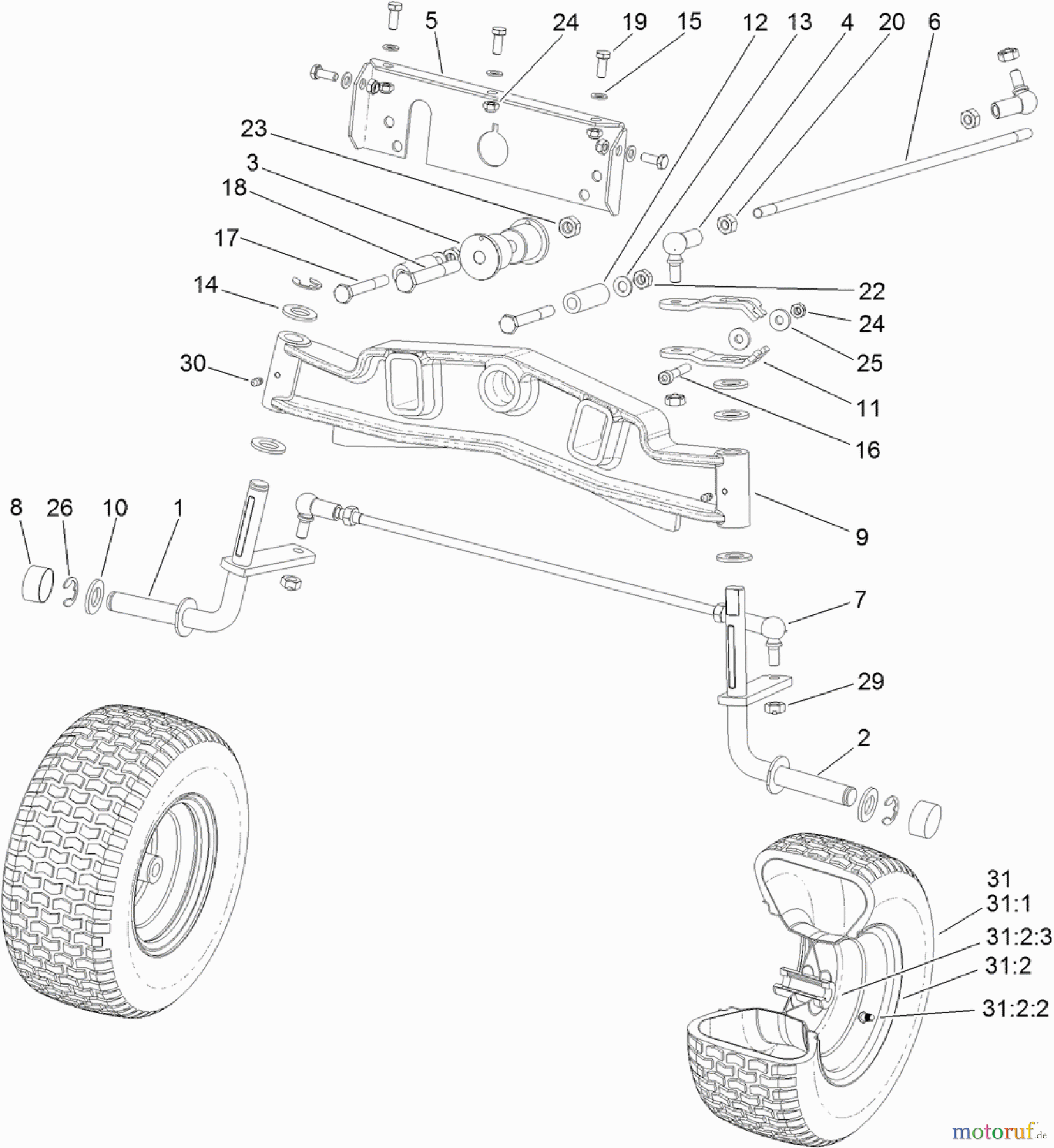 Toro Neu Mowers, Lawn & Garden Tractor Seite 1 74596 (DH 220) - Toro DH 220 Lawn Tractor, 2012 (SN 312000001-312999999) FRONT AXLE ASSEMBLY