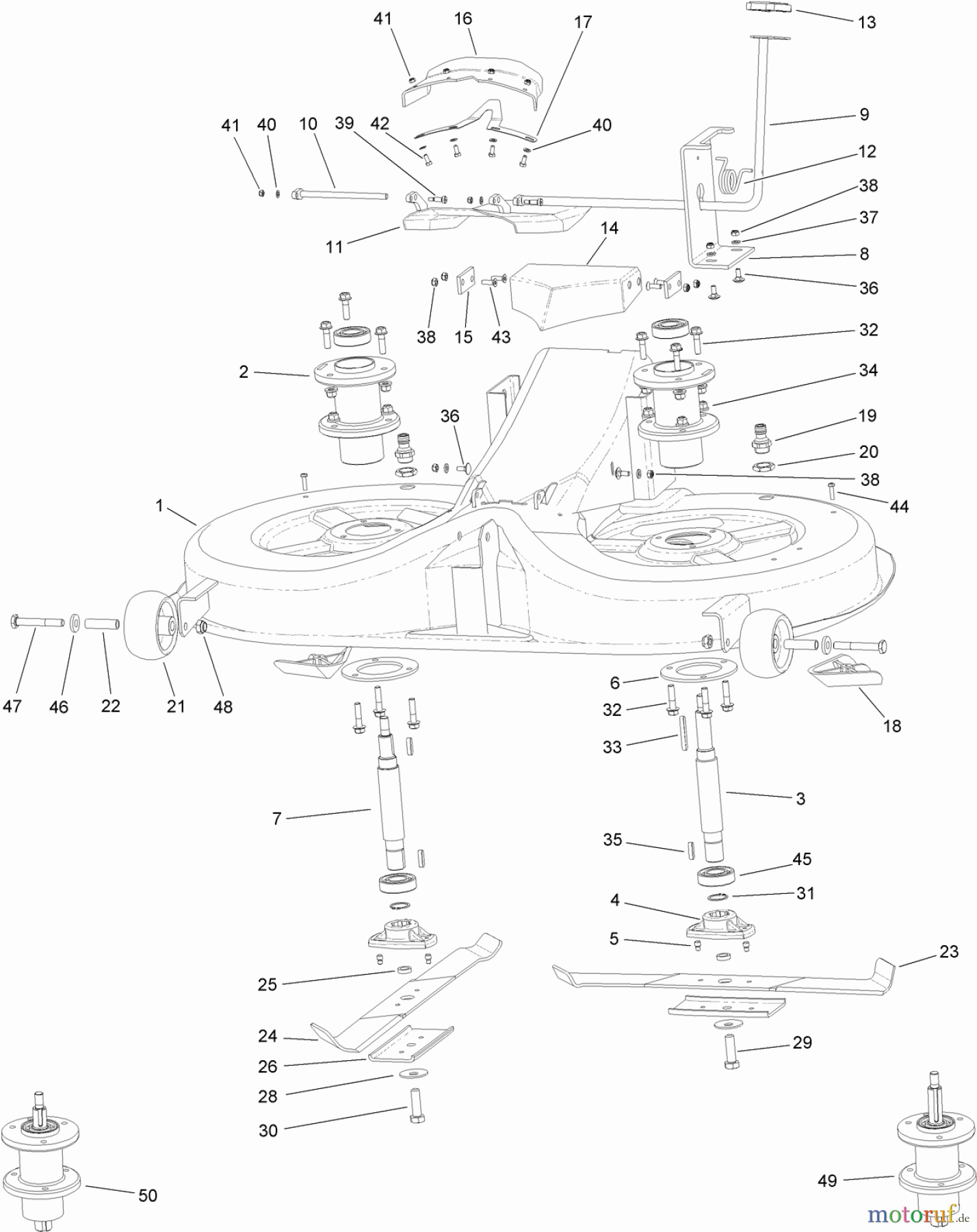 Toro Neu Mowers, Lawn & Garden Tractor Seite 1 74596 (DH 220) - Toro DH 220 Lawn Tractor, 2012 (SN 312000001-312999999) MOWER HOUSING ASSEMBLY