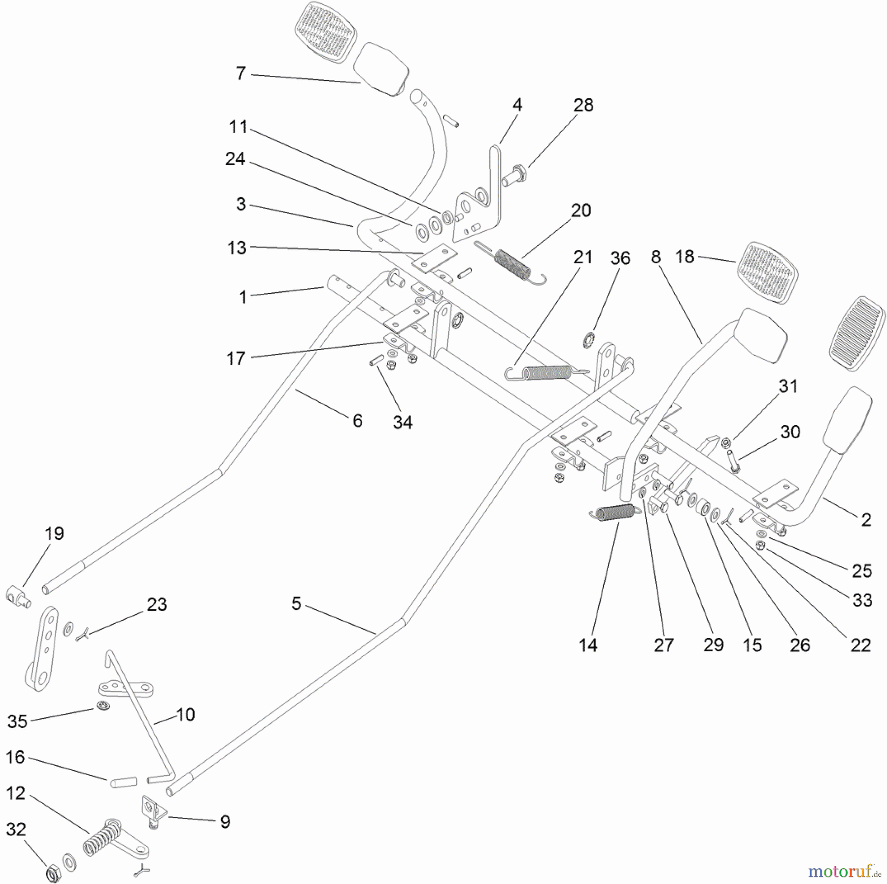 Toro Neu Mowers, Lawn & Garden Tractor Seite 1 74596 (DH 220) - Toro DH 220 Lawn Tractor, 2012 (SN 312000001-312999999) OPERATION - TRAVEL PEDALS AND BRAKE ASSEMBLY