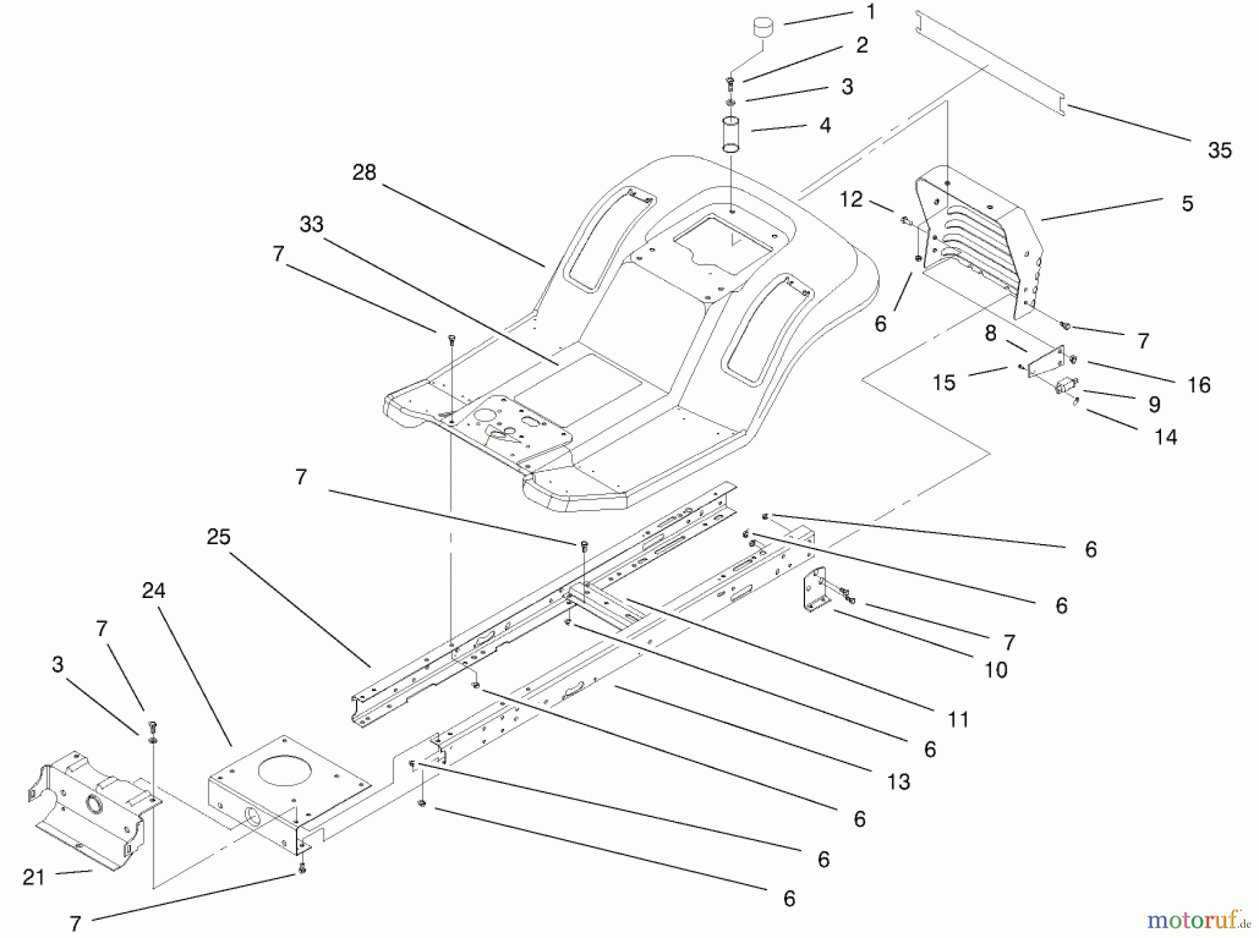 Toro Neu Mowers, Lawn & Garden Tractor Seite 1 77102 (16-38G) - Toro 16-38G Lawn Tractor, 2000 (200000001-200999999) FRAME & BODY ASSEMBLY