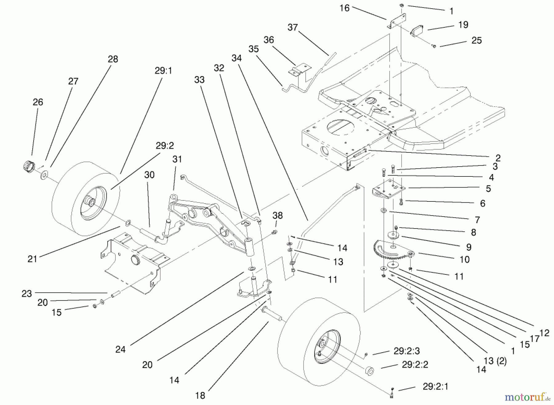 Toro Neu Mowers, Lawn & Garden Tractor Seite 1 77102 (16-38G) - Toro 16-38G Lawn Tractor, 2000 (200000001-200999999) STEERING COMPONENTS ASSEMBLY