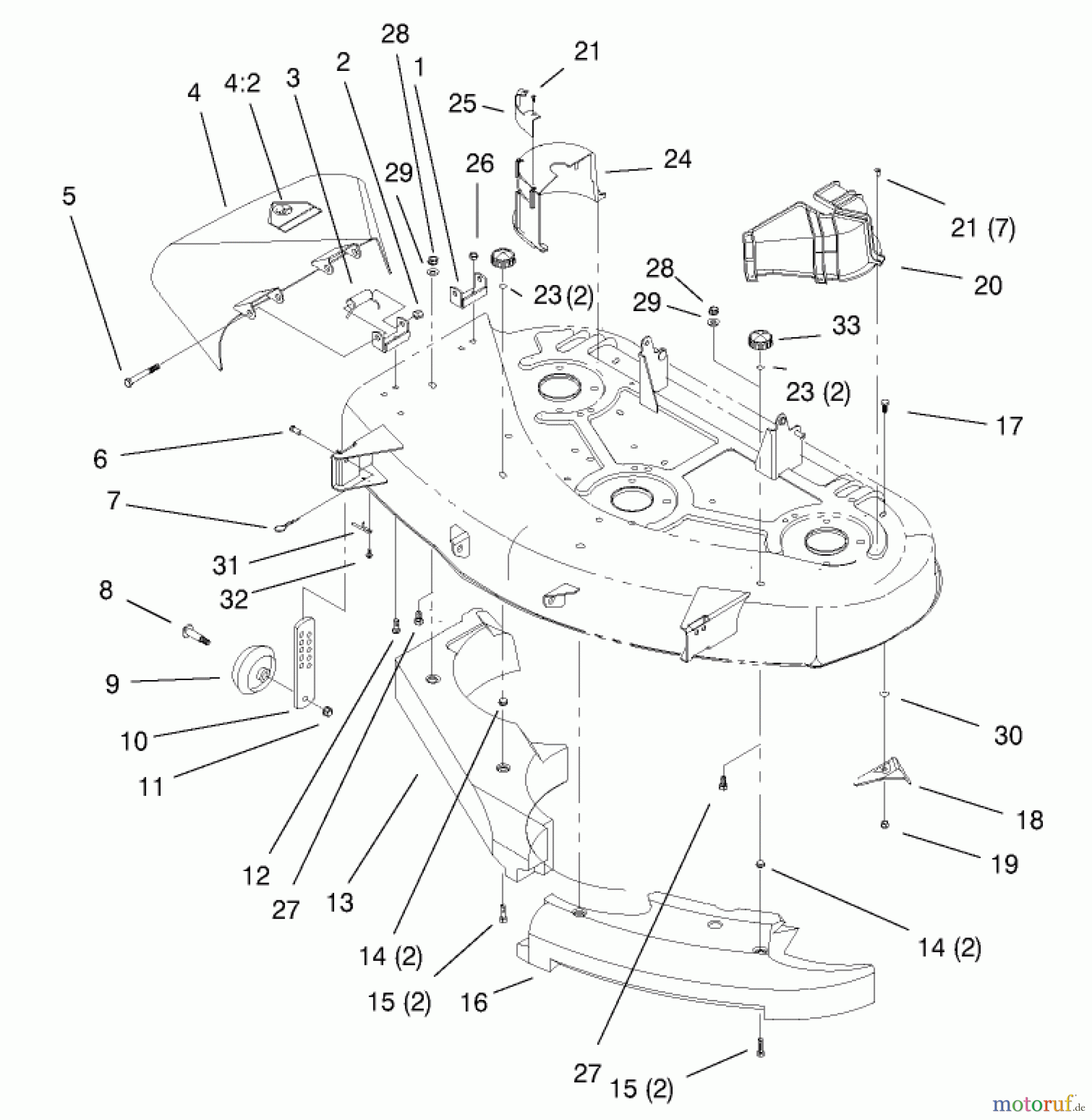 Toro Neu Mowers, Lawn & Garden Tractor Seite 1 77106 (17-44H) - Toro 17-44H Lawn Tractor, 2000 (200000001-200999999) BAFFLE, DEFLECTOR & COVER ASSEMBLY