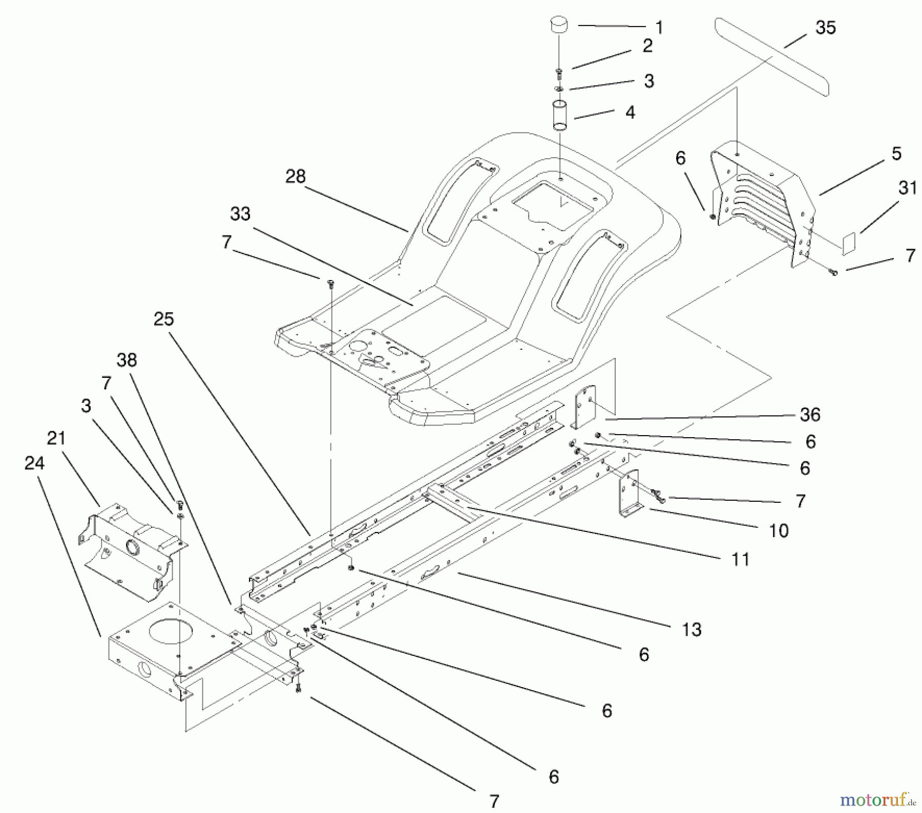 Toro Neu Mowers, Lawn & Garden Tractor Seite 1 77106 (17-44H) - Toro 17-44H Lawn Tractor, 2000 (200000001-200999999) FRAME & BODY ASSEMBLY