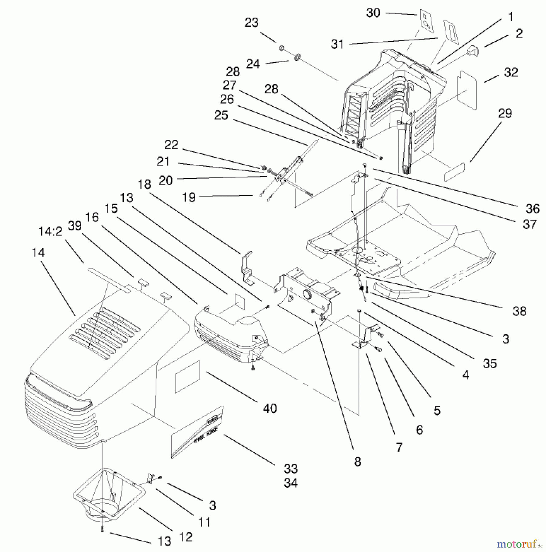 Toro Neu Mowers, Lawn & Garden Tractor Seite 1 77106 (17-44H) - Toro 17-44H Lawn Tractor, 2000 (200000001-200999999) HOOD & TOWER ASSEMBLY