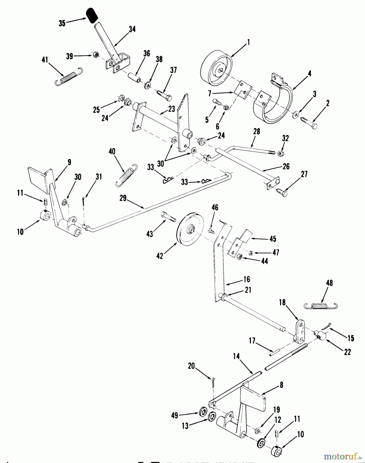 Toro Neu Mowers, Lawn & Garden Tractor Seite 1 81-12KS01 (C-121) - Toro C-121 Automatic Tractor, 1978 CLUTCH, BRAKE AND SPEED CONTROL LINKAGE #1