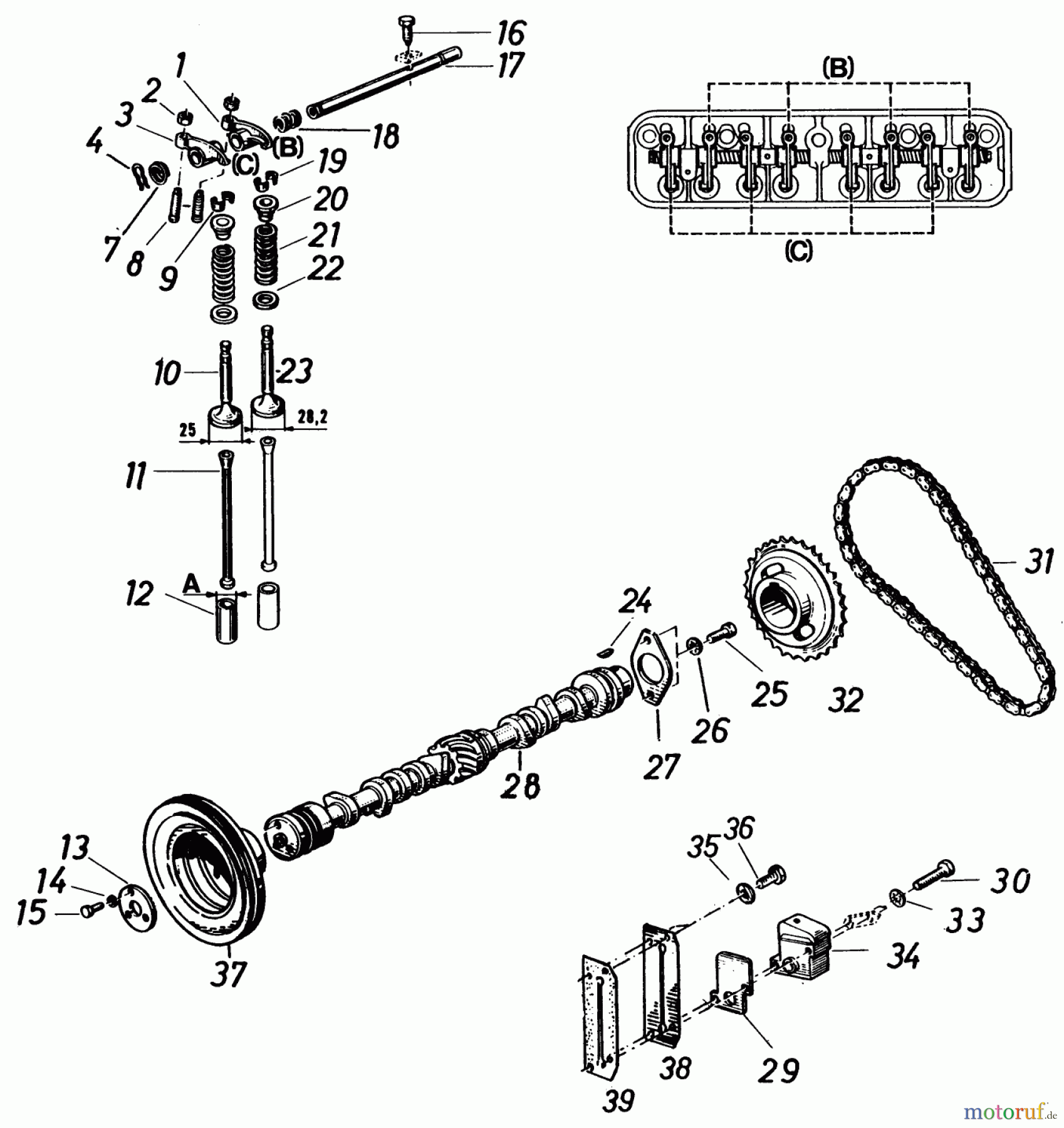 Toro Neu Mowers, Lawn & Garden Tractor Seite 2 81-20RG01 (D-250) - Toro D-250 10-Speed Tractor, 1978 CAMSHAFT, VALVES, TIMING CHAIN AND CAMSHAFT PULLEY