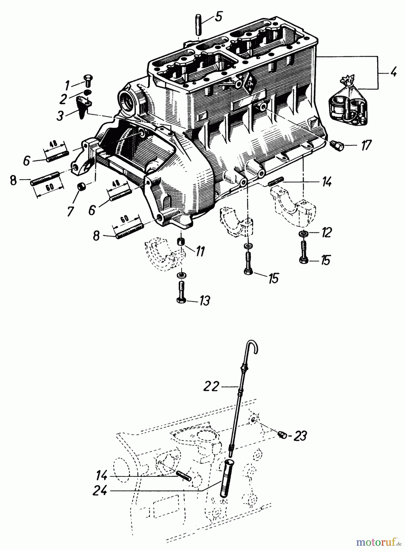 Toro Neu Mowers, Lawn & Garden Tractor Seite 2 91-20RG01 (D-250) - Toro D-250 10-Speed Tractor, 1980 CYLINDER BLOCK AND OIL DIPSTICK
