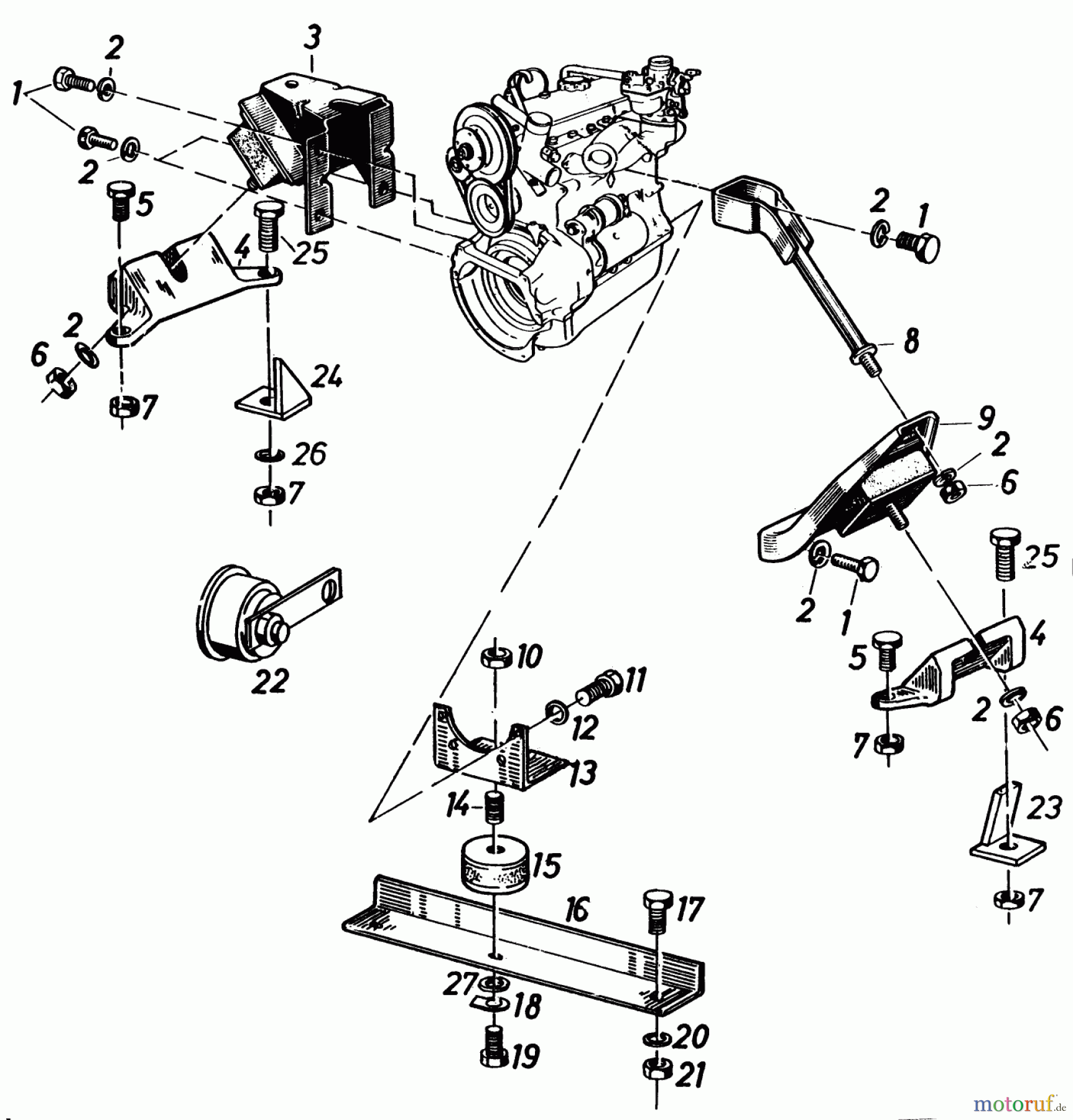 Toro Neu Mowers, Lawn & Garden Tractor Seite 2 91-20RG01 (D-250) - Toro D-250 10-Speed Tractor, 1980 ENGINE MOUNTS AND HORN