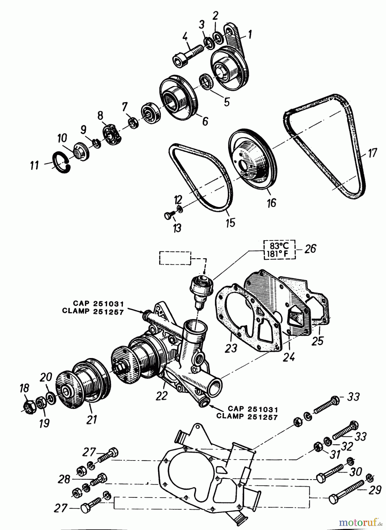 Toro Neu Mowers, Lawn & Garden Tractor Seite 2 91-20RG01 (D-250) - Toro D-250 10-Speed Tractor, 1980 WATER PUMP AND IDLER PULLEY