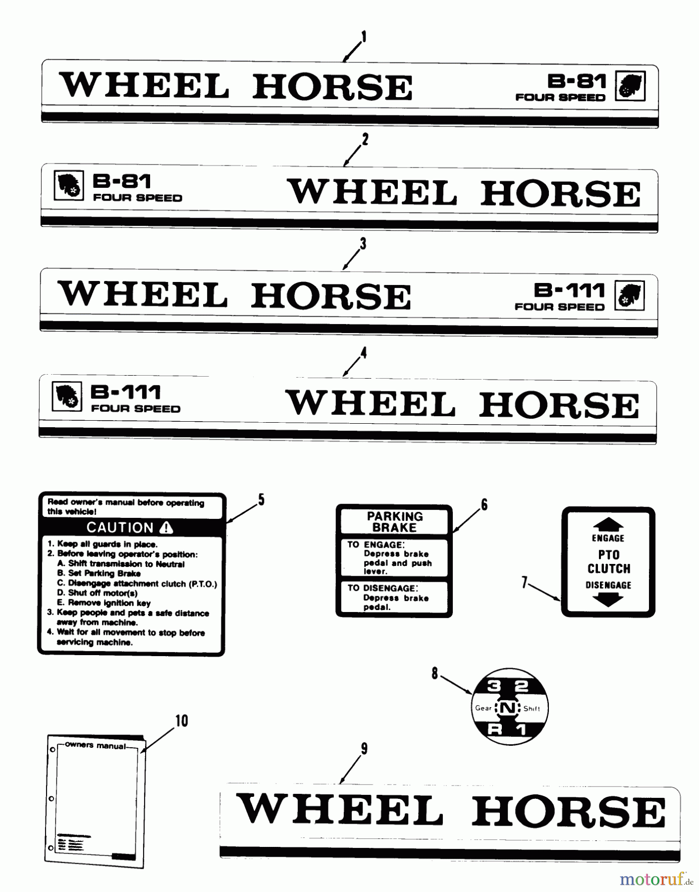 Toro Neu Mowers, Lawn & Garden Tractor Seite 2 92-11BP01 (B-111) - Toro B-111 4-Speed Tractor, 1979 DECALS, MISCELLANEOUS