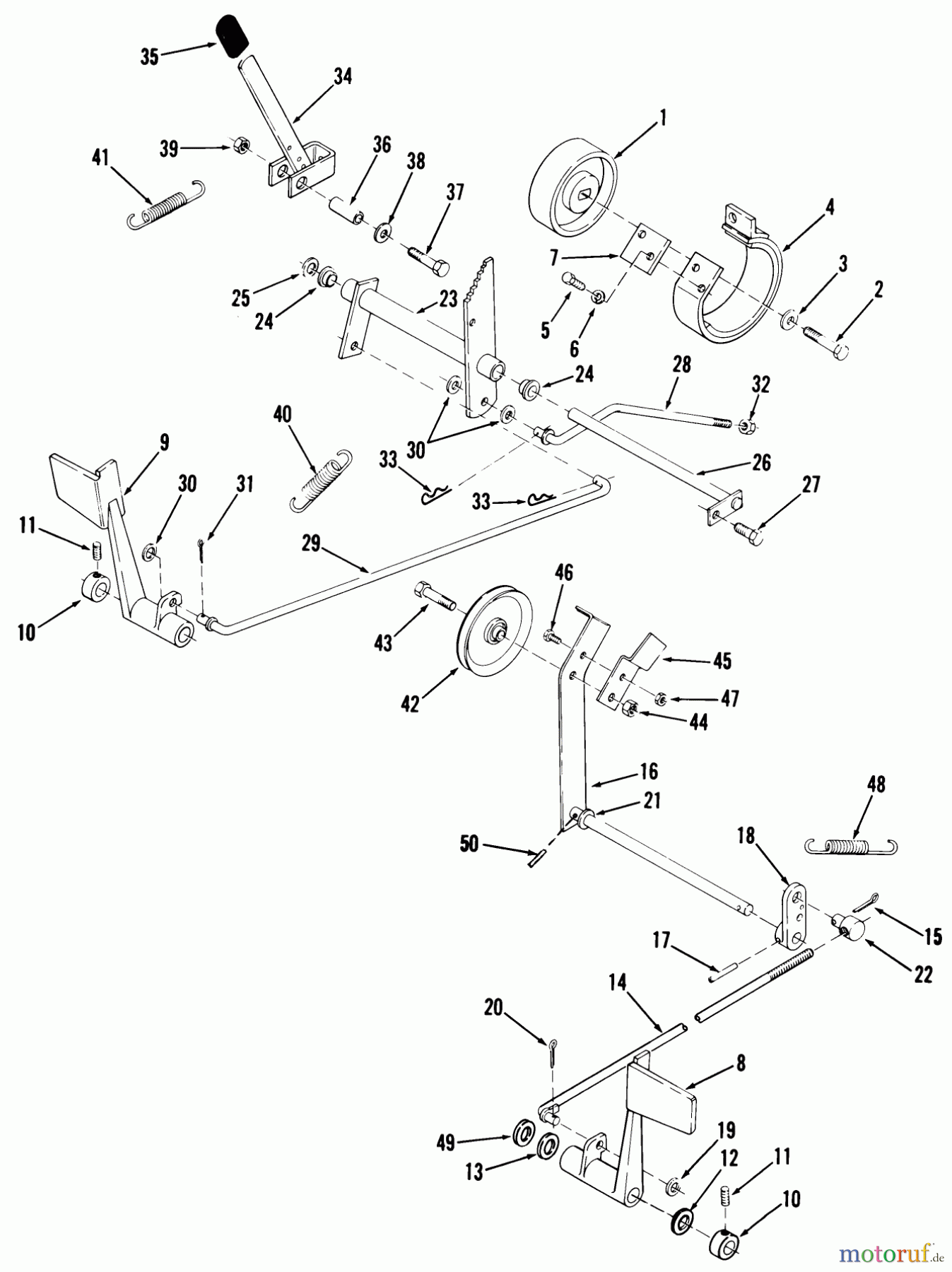 Toro Neu Mowers, Lawn & Garden Tractor Seite 2 91-12K802 (C-121) - Toro C-121 8-Speed Tractor, 1979 CLUTCH, BRAKE AND SPEED CONTROL LINKAGE #1