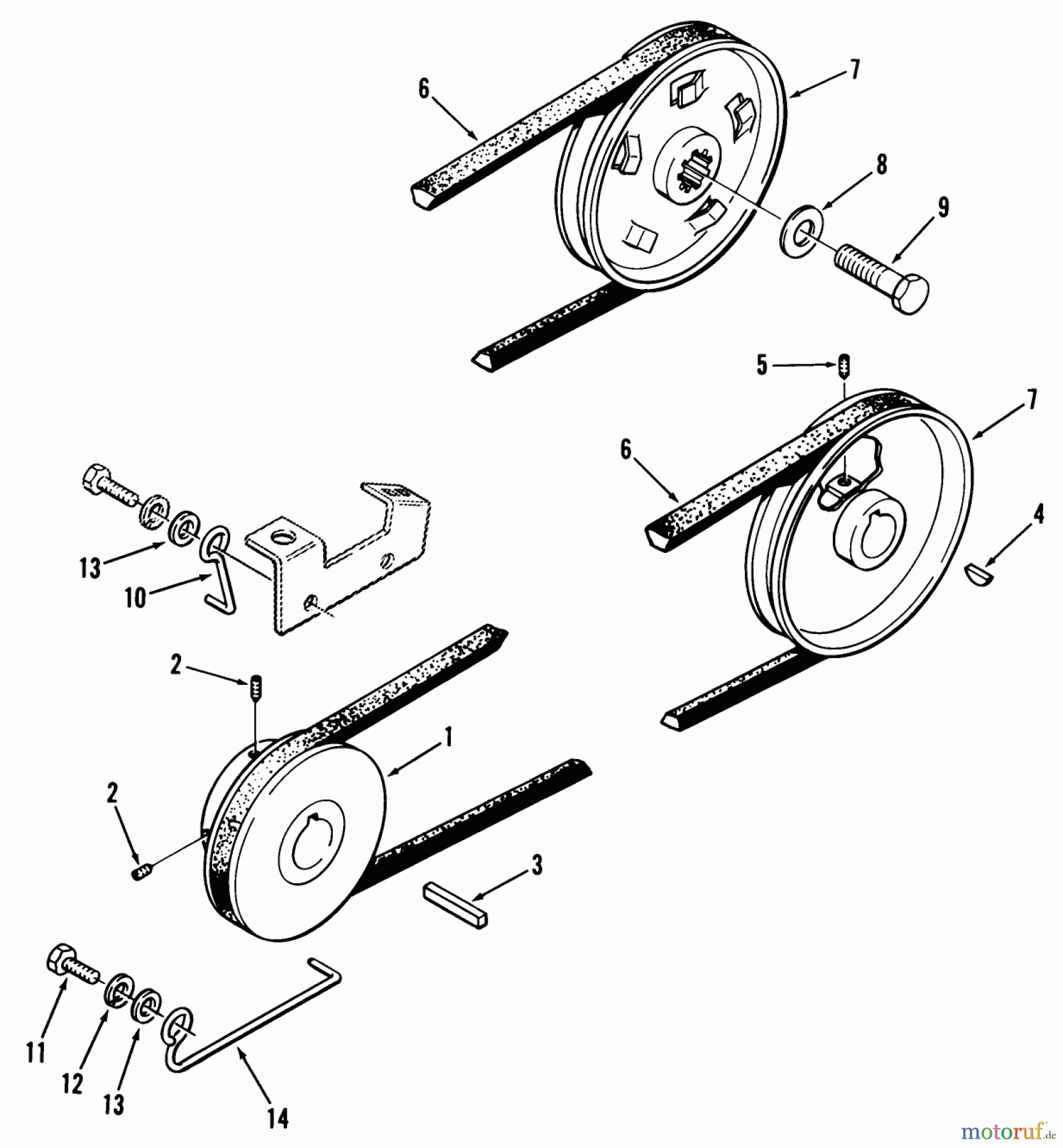 Toro Neu Mowers, Lawn & Garden Tractor Seite 2 91-12K802 (C-121) - Toro C-121 8-Speed Tractor, 1979 DRIVE BELT AND PULLEYS