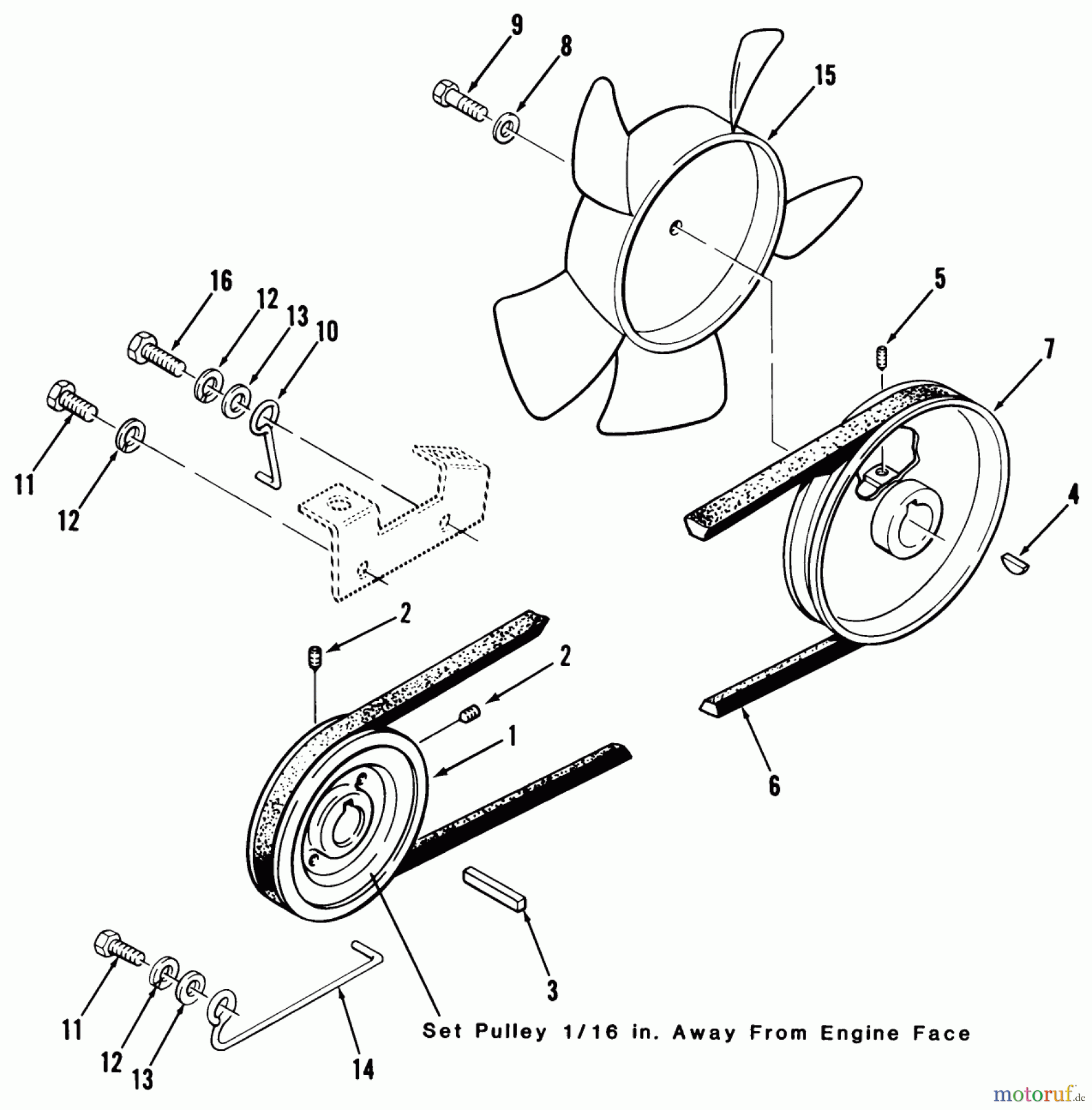 Toro Neu Mowers, Lawn & Garden Tractor Seite 2 A1-16B801 (GT-1600) - Toro GT-1600 Twin 8-Speed Tractor, 1984 DRIVE BELT AND PULLEYS