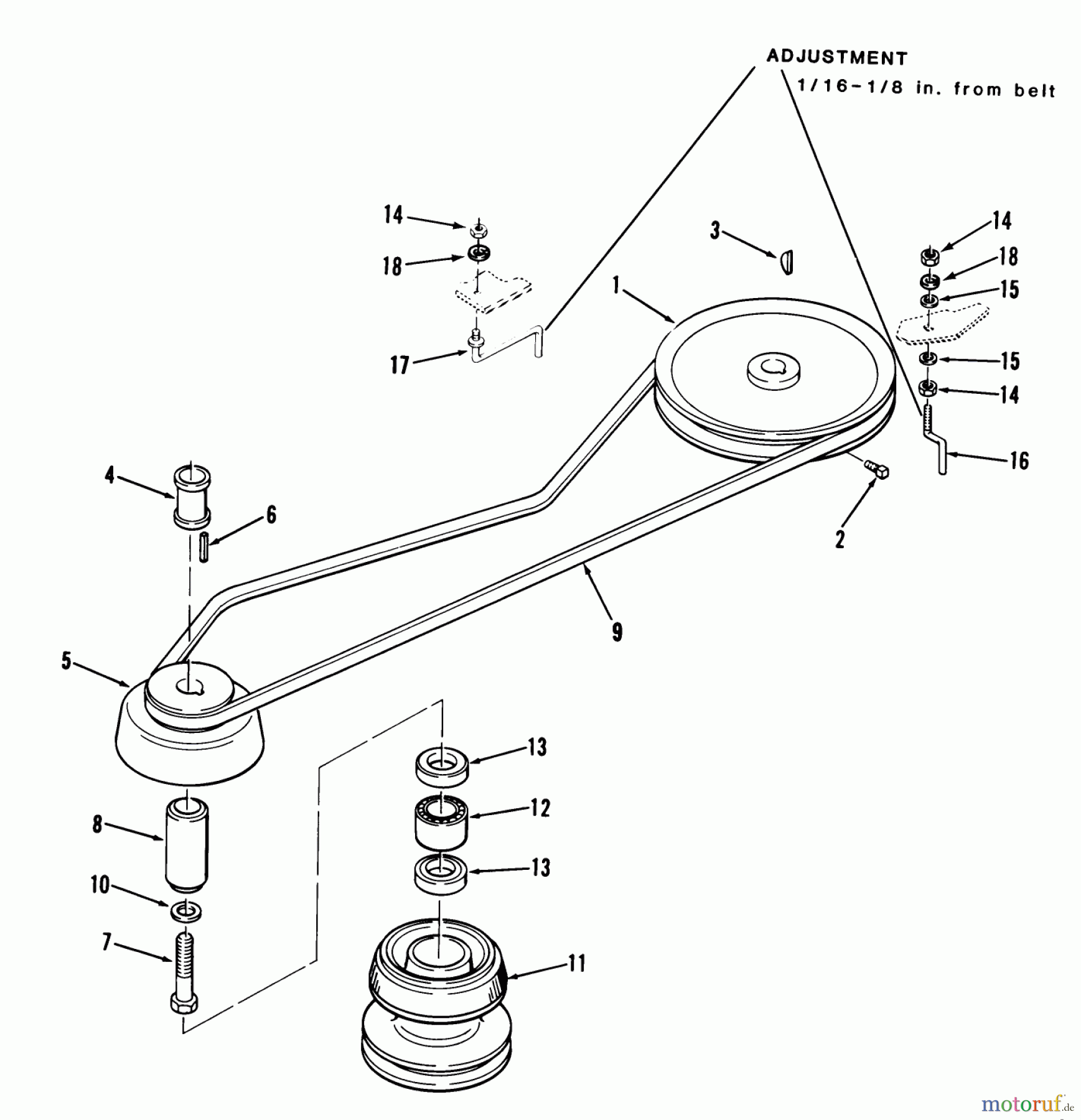 Toro Neu Mowers, Lawn & Garden Tractor Seite 2 A2-11BP01 (LT-1100) - Toro LT-1100 5-Speed Tractor, 1984 DRIVE BELT AND PULLEYS