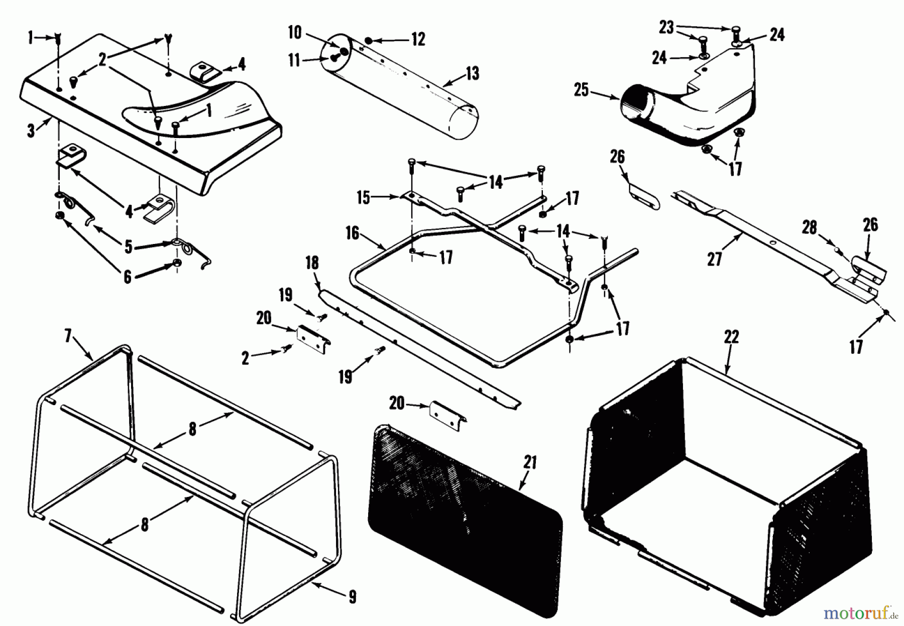  Toro Neu Accessories, Mower 86660 - Toro Grass Bag, 1976 EXPLODED VIEW 8-6660 GRASS CATCHER-PARTS LIST-GRASS CATCHER FACTORY ORDER NUMBER 8-6660