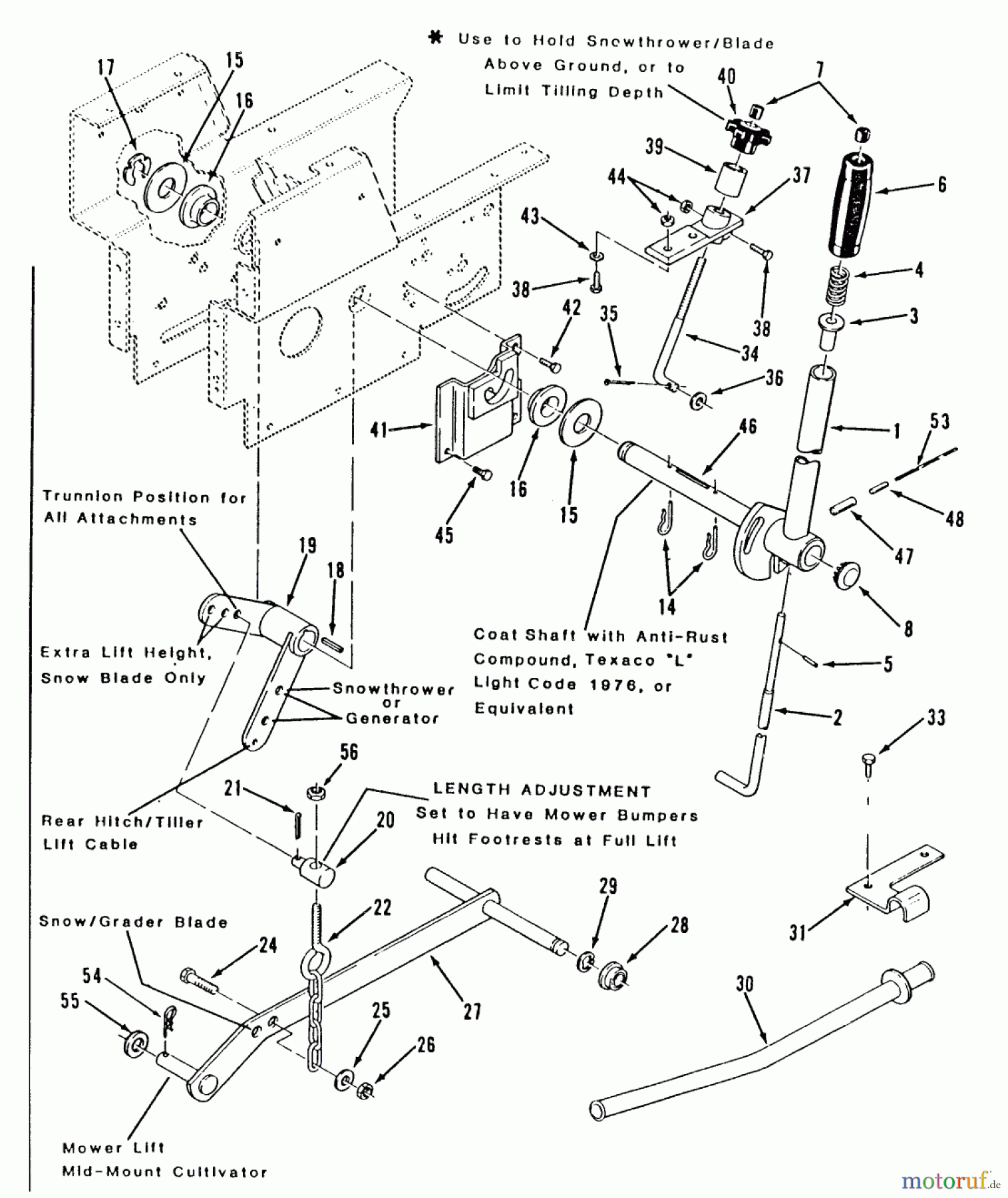  Toro Neu Mowers, Lawn & Garden Tractor Seite 2 B1-12R801 (512-D) - Toro 512-D 8-Speed Tractor, 1986 MANUAL LIFT LINKAGE