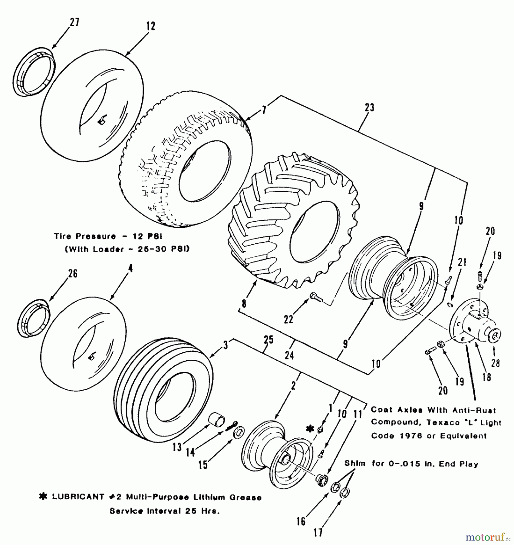  Toro Neu Mowers, Lawn & Garden Tractor Seite 2 B1-12R801 (512-D) - Toro 512-D 8-Speed Tractor, 1986 WHEELS AND TIRES