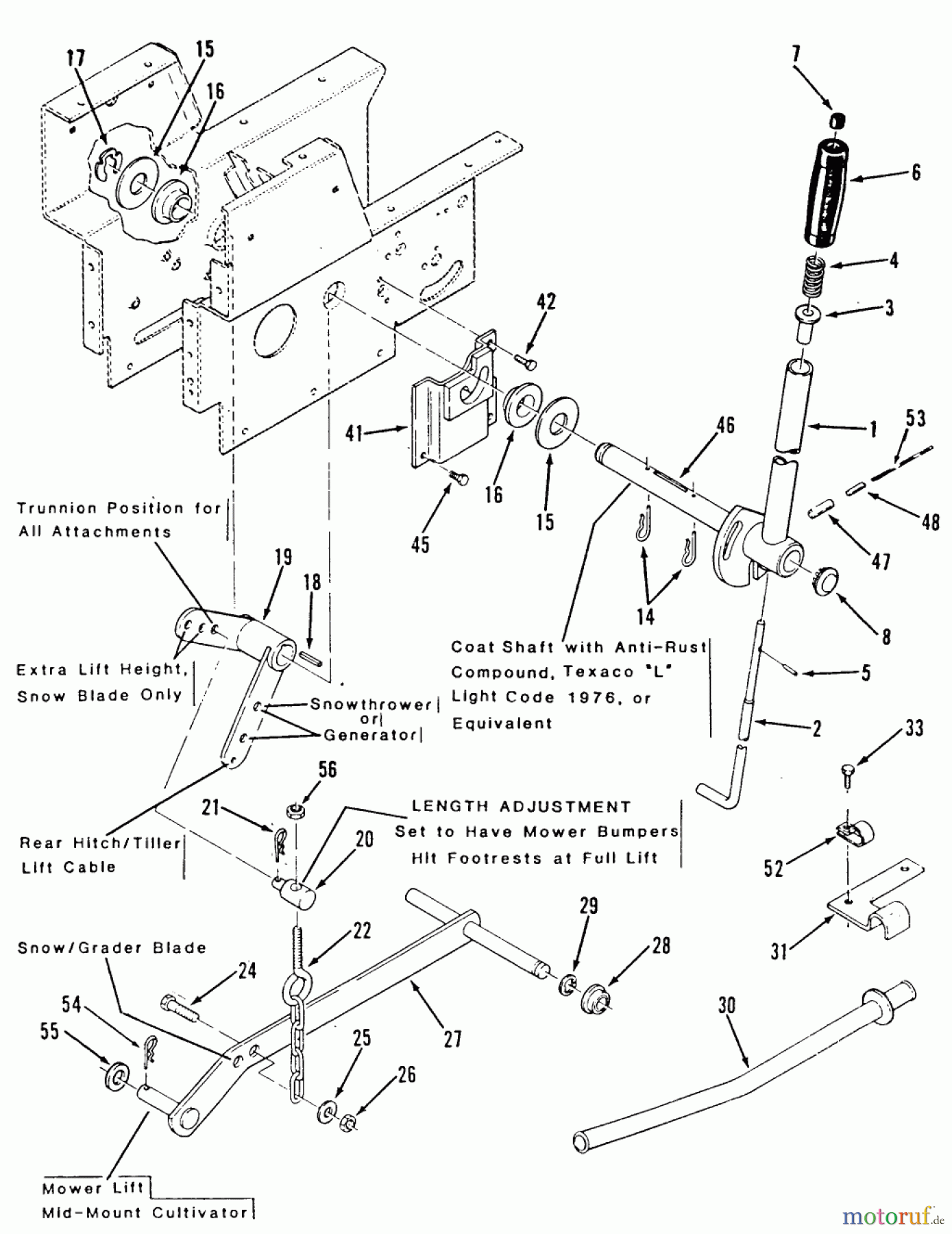 Toro Neu Mowers, Lawn & Garden Tractor Seite 2 R1-16O801 (316-8) - Toro 316-8 Garden Tractor, 1990 MANUAL LIFT LINKAGE
