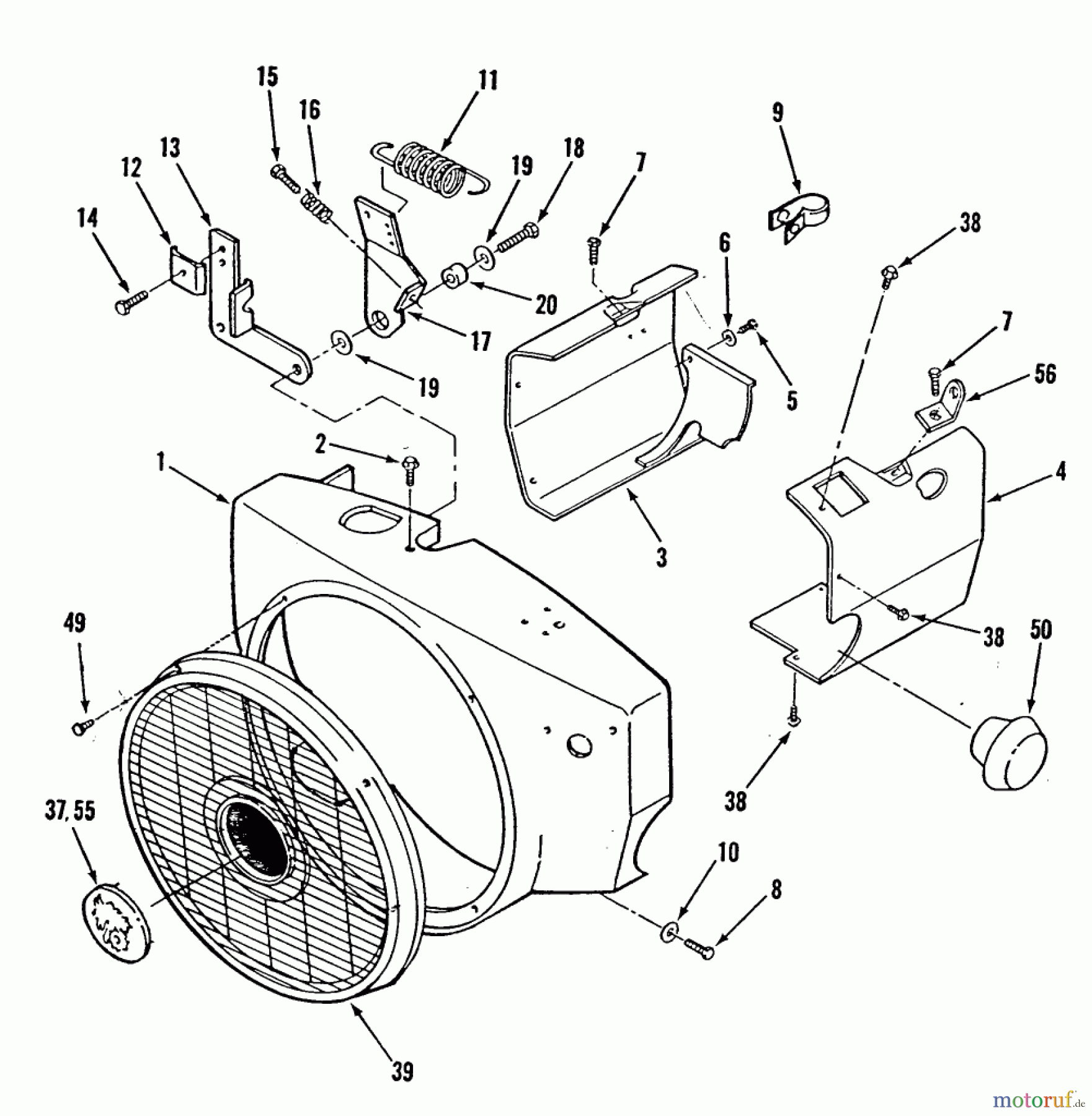 Toro Neu Mowers, Lawn & Garden Tractor Seite 2 E1-18OE01 (518-HE) - Toro 518-HE Automatic Garden Tractor, 1988 BLOWER HOUSING AND GOVERNOR