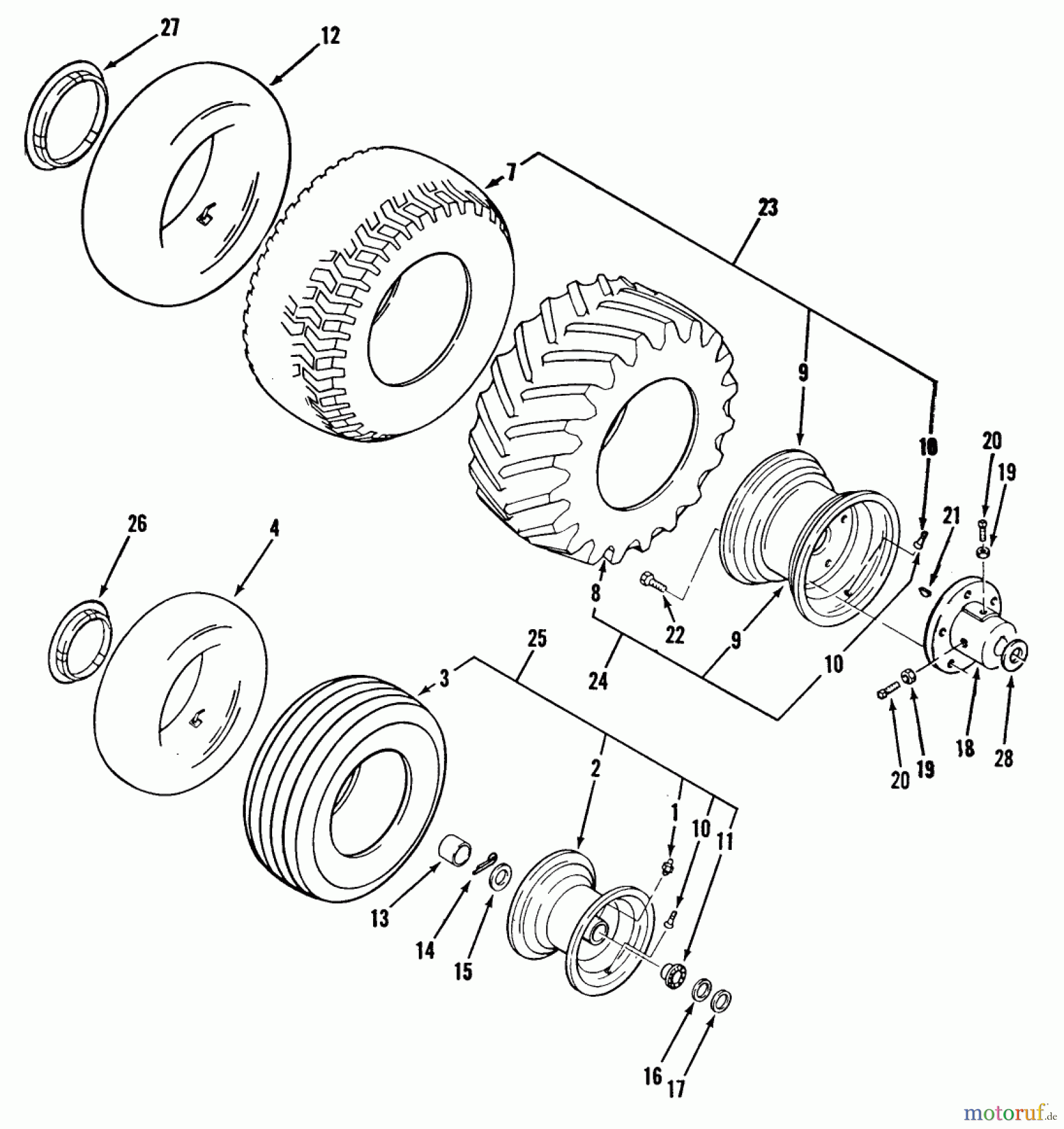 Toro Neu Mowers, Lawn & Garden Tractor Seite 2 E1-18OE01 (518-HE) - Toro 518-HE Automatic Garden Tractor, 1988 WHEELS AND TIRES