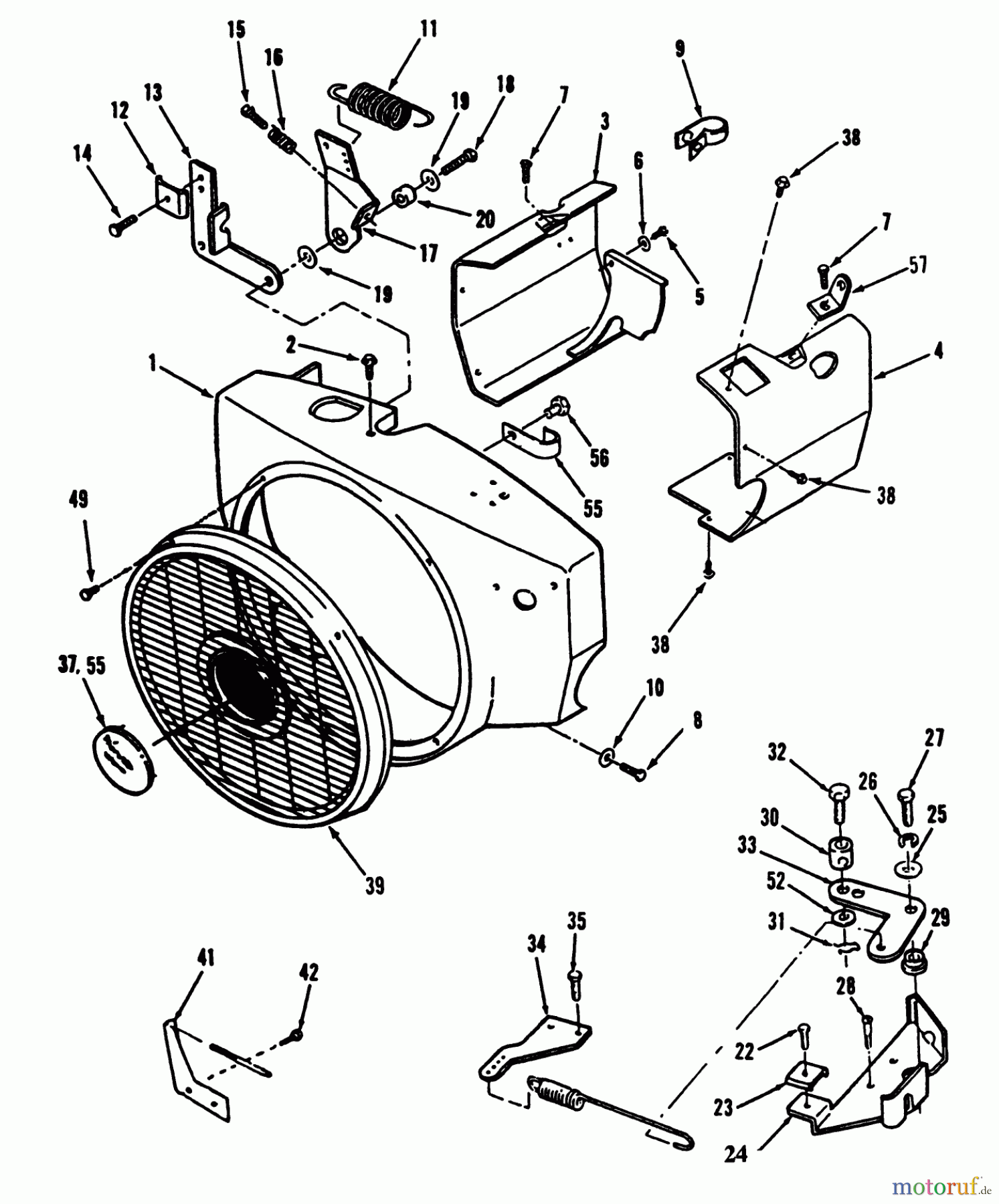 Toro Neu Mowers, Lawn & Garden Tractor Seite 2 R1-20OE02 (520-H) - Toro 520-H Garden Tractor, 1992 (2000001-2999999) BLOWER HOUSING AND GOVERNOR