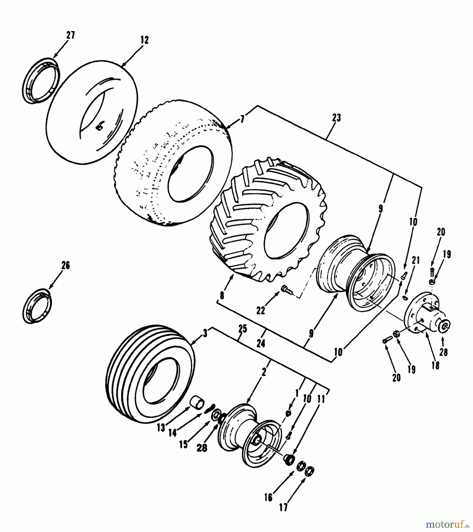  Toro Neu Mowers, Lawn & Garden Tractor Seite 2 R1-20OE02 (520-H) - Toro 520-H Garden Tractor, 1992 (2000001-2999999) WHEELS AND TIRES