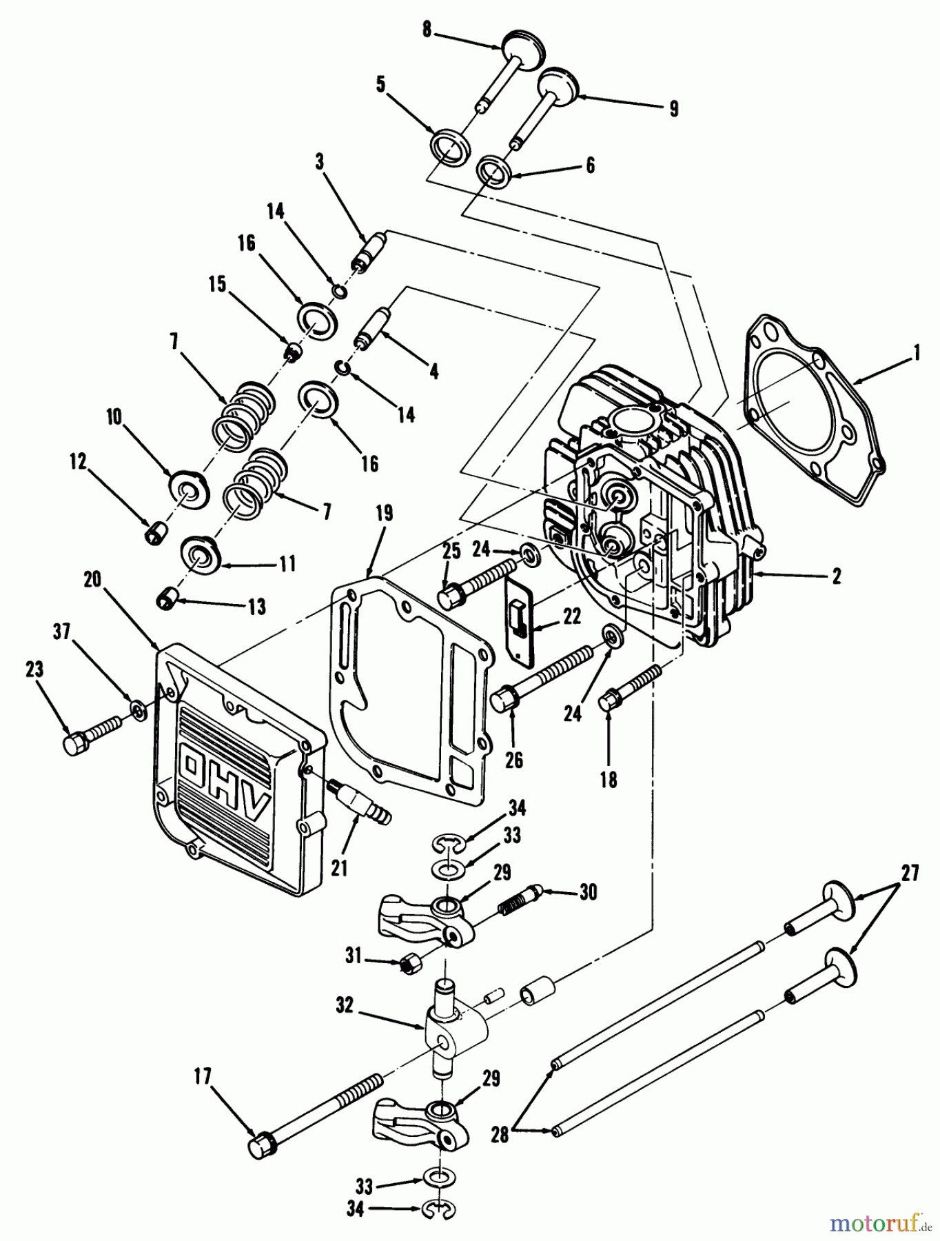 Toro Neu Mowers, Lawn & Garden Tractor Seite 2 R2-12OE02 (212-H) - Toro 212-H Tractor, 1992 (2000001-2999999) 12HP ENGINE CYLINDER HEAD & VALVES ASSEMBLY