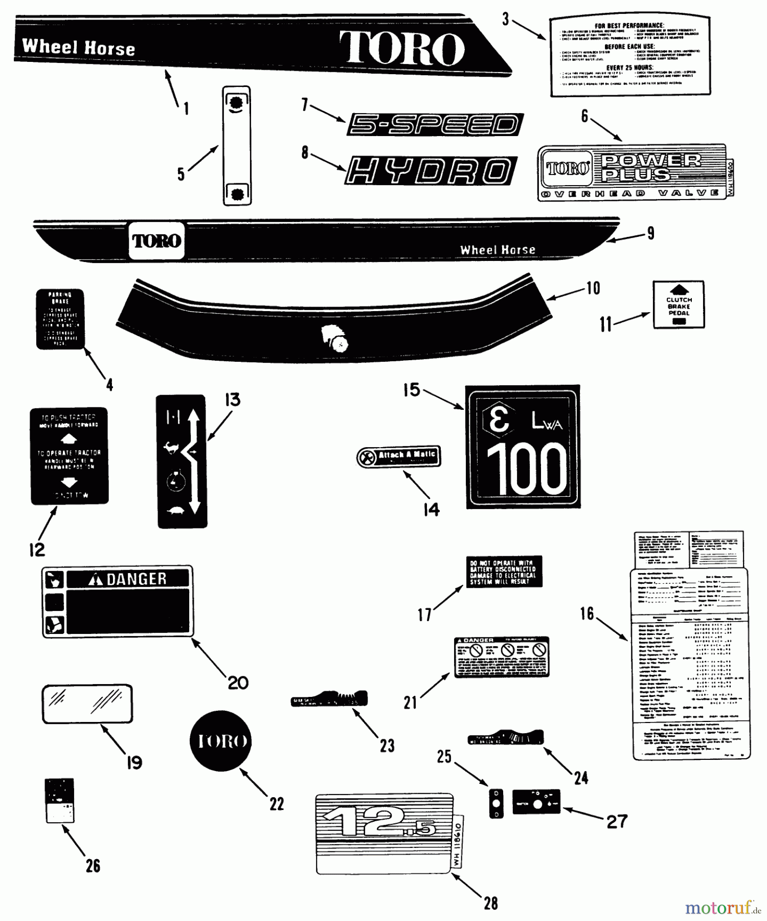 Toro Neu Mowers, Lawn & Garden Tractor Seite 2 R2-12OE02 (212-H) - Toro 212-H Tractor, 1992 (2000001-2999999) DECAL & MISCELLANEOUS PARTS ASSEMBLY
