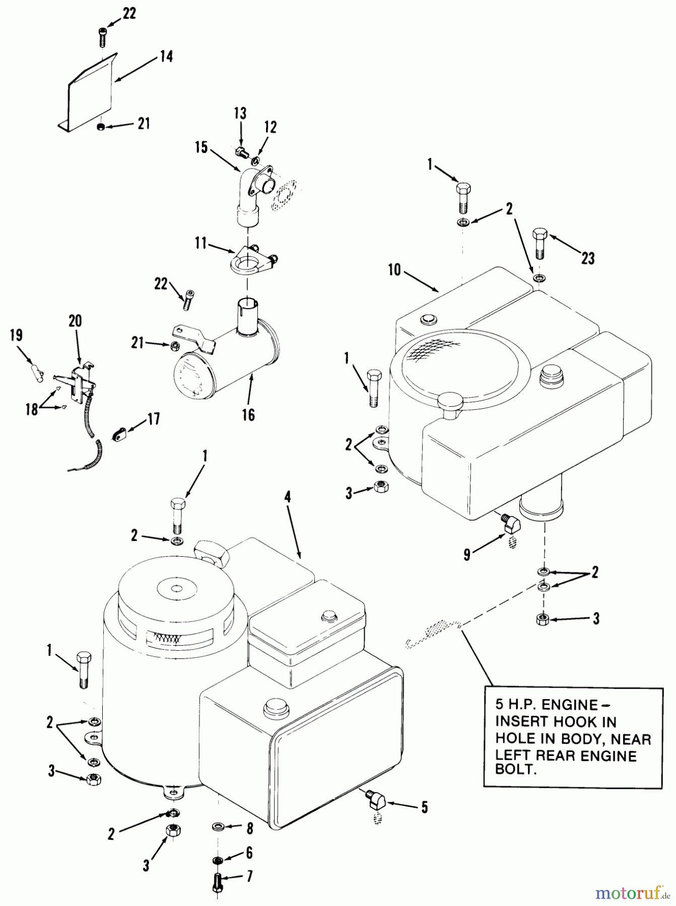 Toro Neu Mowers, Rear-Engine Rider 03-11BP01 (A-111) - Toro A-111 5-Speed Rear Engine Rider, 1980 ENGINE, THROTTLE CONTROL AND EXHAUST SYSTEM