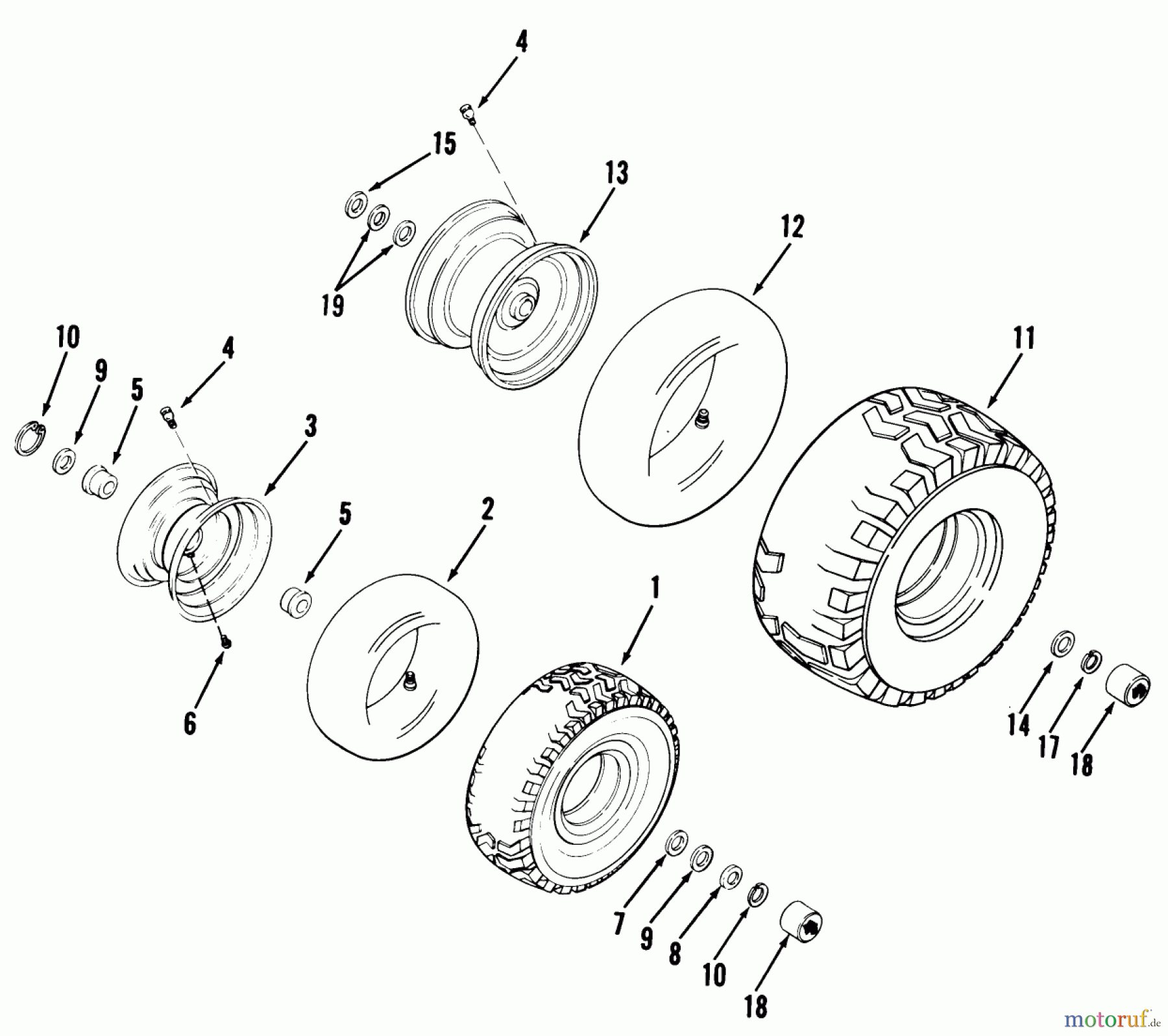 Toro Neu Mowers, Rear-Engine Rider 03-11BP01 (A-111) - Toro A-111 5-Speed Rear Engine Rider, 1980 WHEELS AND TIRES