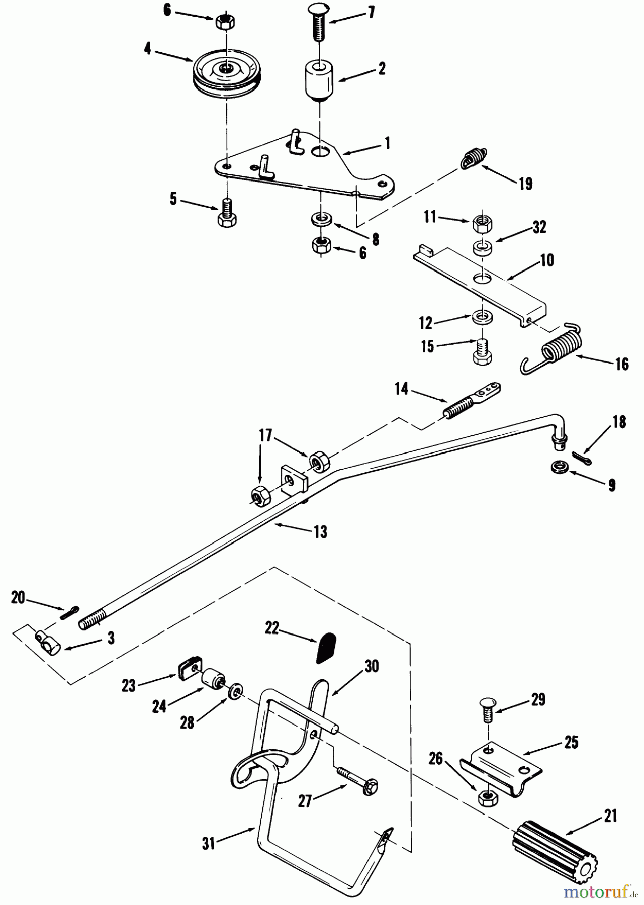 Toro Neu Mowers, Rear-Engine Rider 03-11BP02 (A-111) - Toro A-111 5-Speed Rear Engine Rider, 1981 BRAKE AND CLUTCH LINKAGE