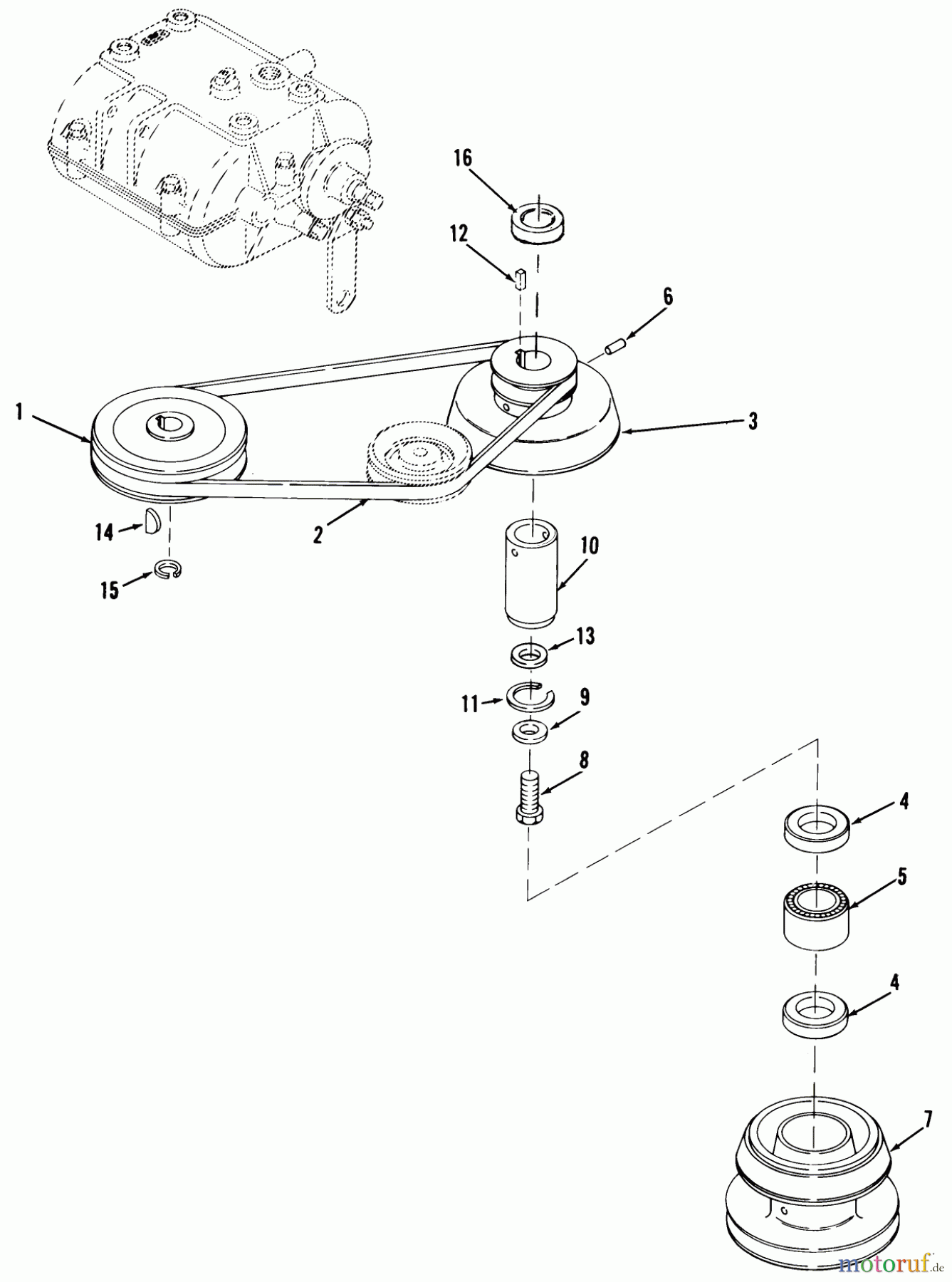 Toro Neu Mowers, Rear-Engine Rider 03-08BP02 (A-81E) - Toro A-81(E) 5-Speed Rear Engine Rider, 1981 DRIVE BELT AND PULLEYS