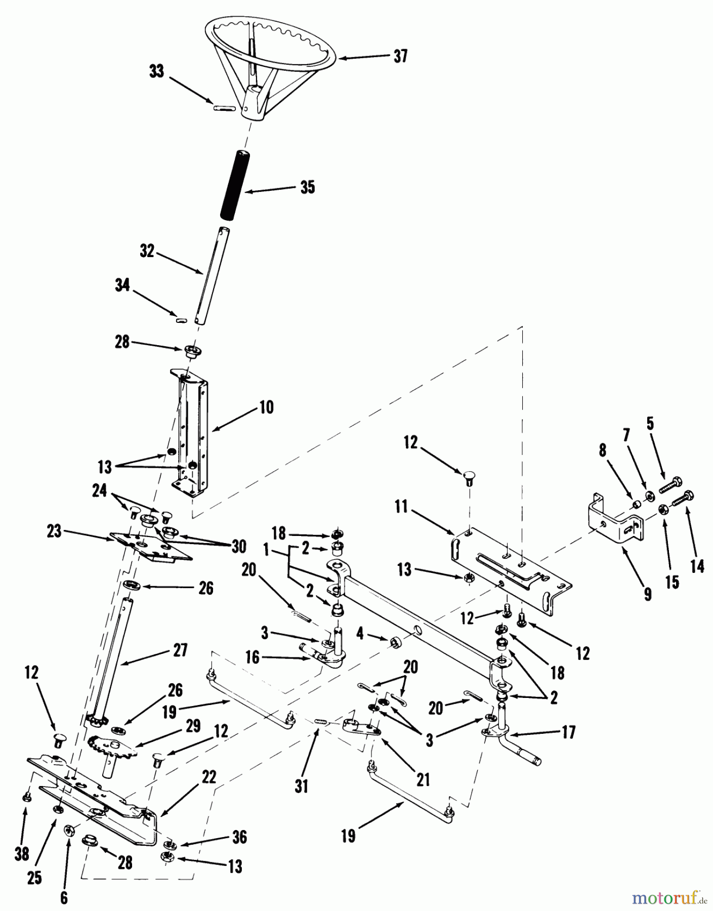 Toro Neu Mowers, Rear-Engine Rider 03-08BP02 (A-81E) - Toro A-81(E) 5-Speed Rear Engine Rider, 1981 FRONT AXLE AND STEERING