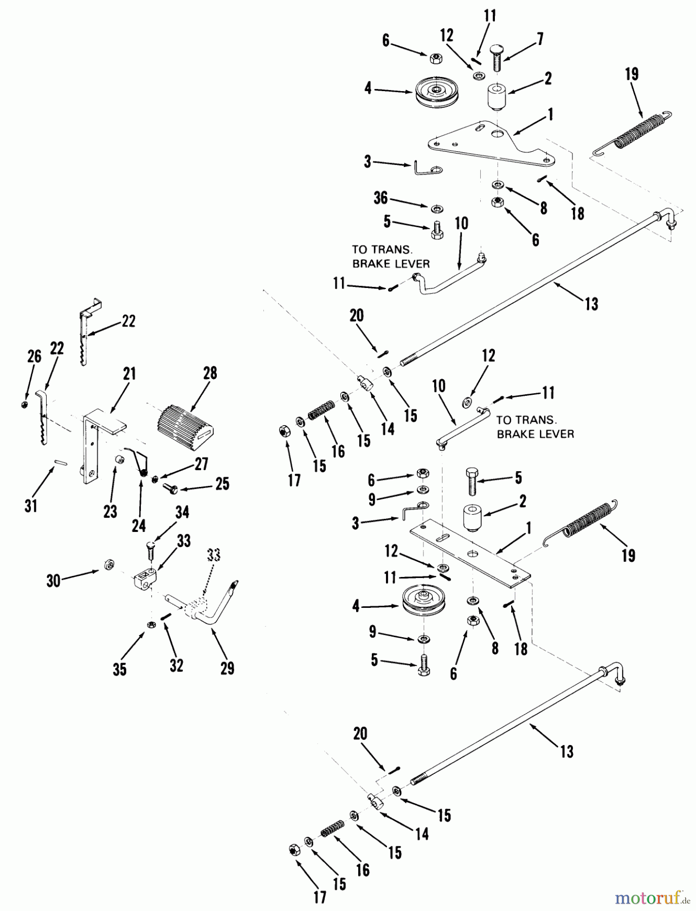 Toro Neu Mowers, Rear-Engine Rider 93-05BP01 (A-51) - Toro A-51 5-Speed Rear Engine Rider, 1979 BRAKE AND CLUTCH LINKAGE