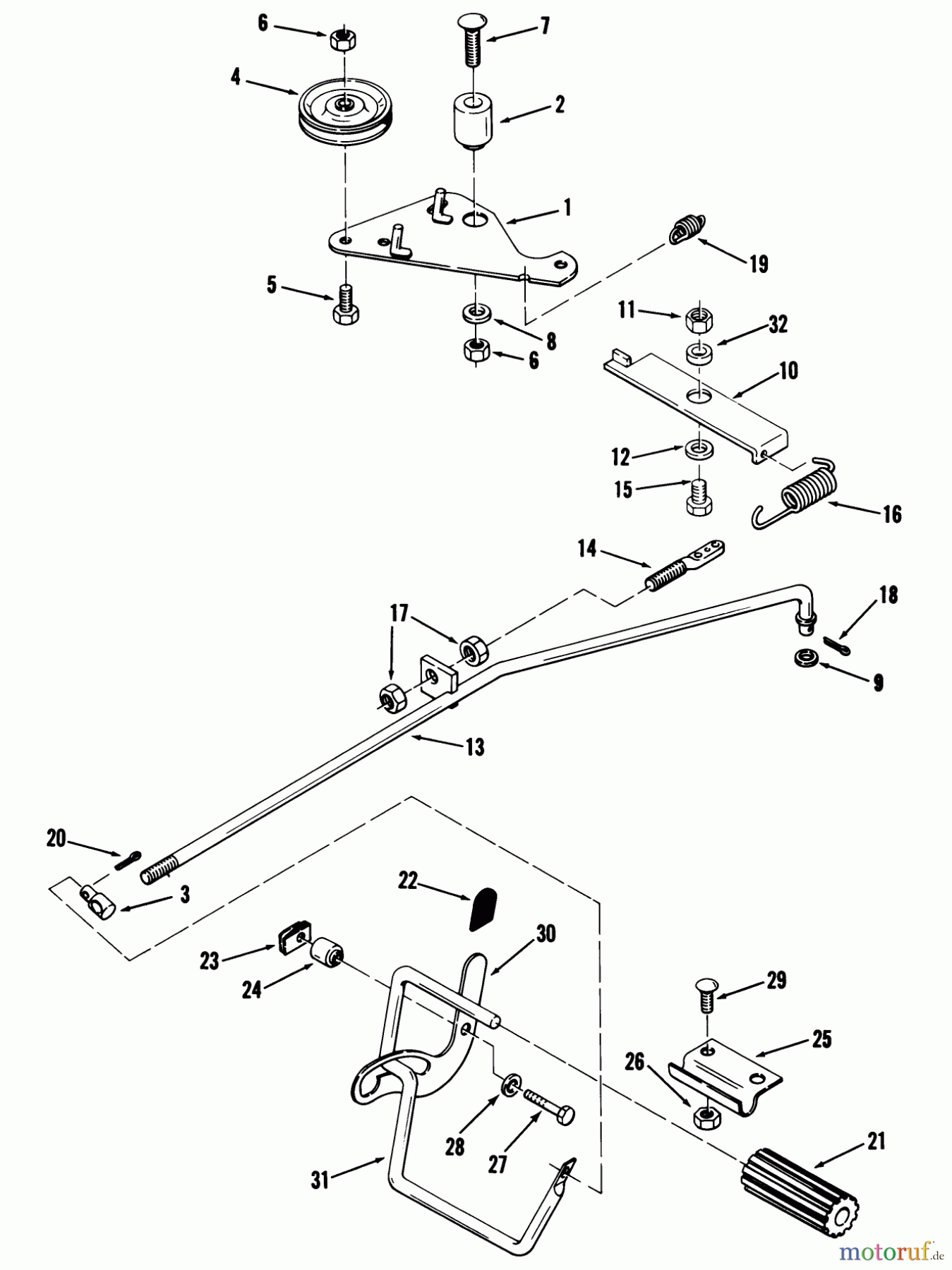 Toro Neu Mowers, Rear-Engine Rider 23-11BX01 (A-111) - Toro A-111 5-Speed Rear Engine Rider, 1982 BRAKE AND CLUTCH LINKAGE
