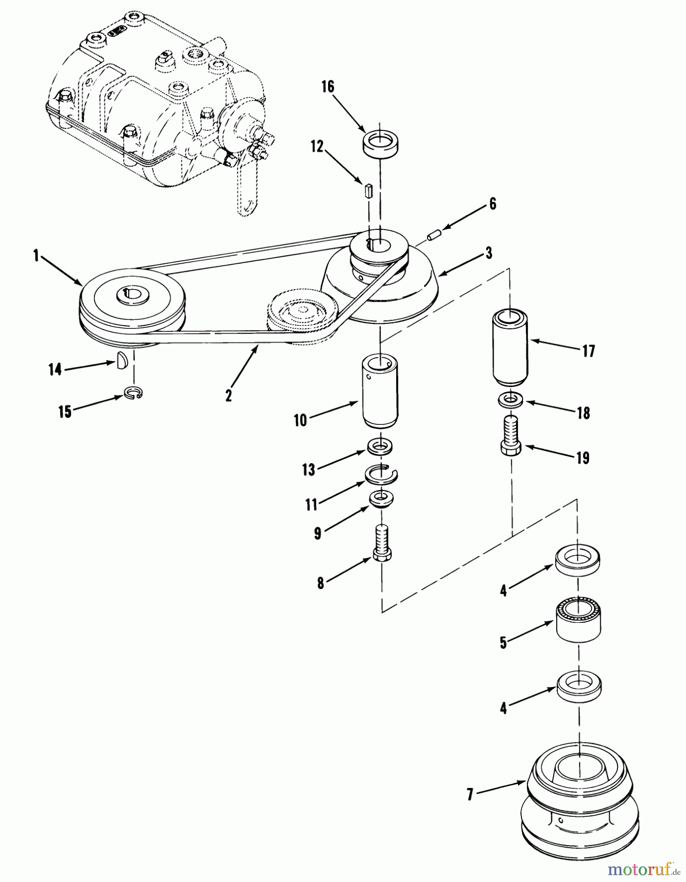  Toro Neu Mowers, Rear-Engine Rider 23-05BP01 (A-51) - Toro A-51 5-Speed Rear Engine Rider, 1982 DRIVE BELT AND PULLEYS