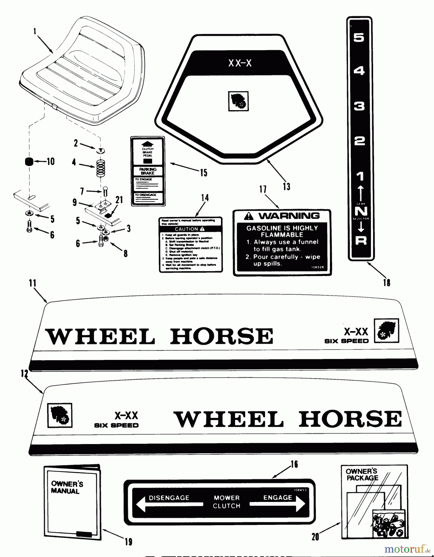 Toro Neu Mowers, Rear-Engine Rider 23-05BP01 (A-51) - Toro A-51 5-Speed Rear Engine Rider, 1982 SEAT, DECALS AND MISCELLANEOUS