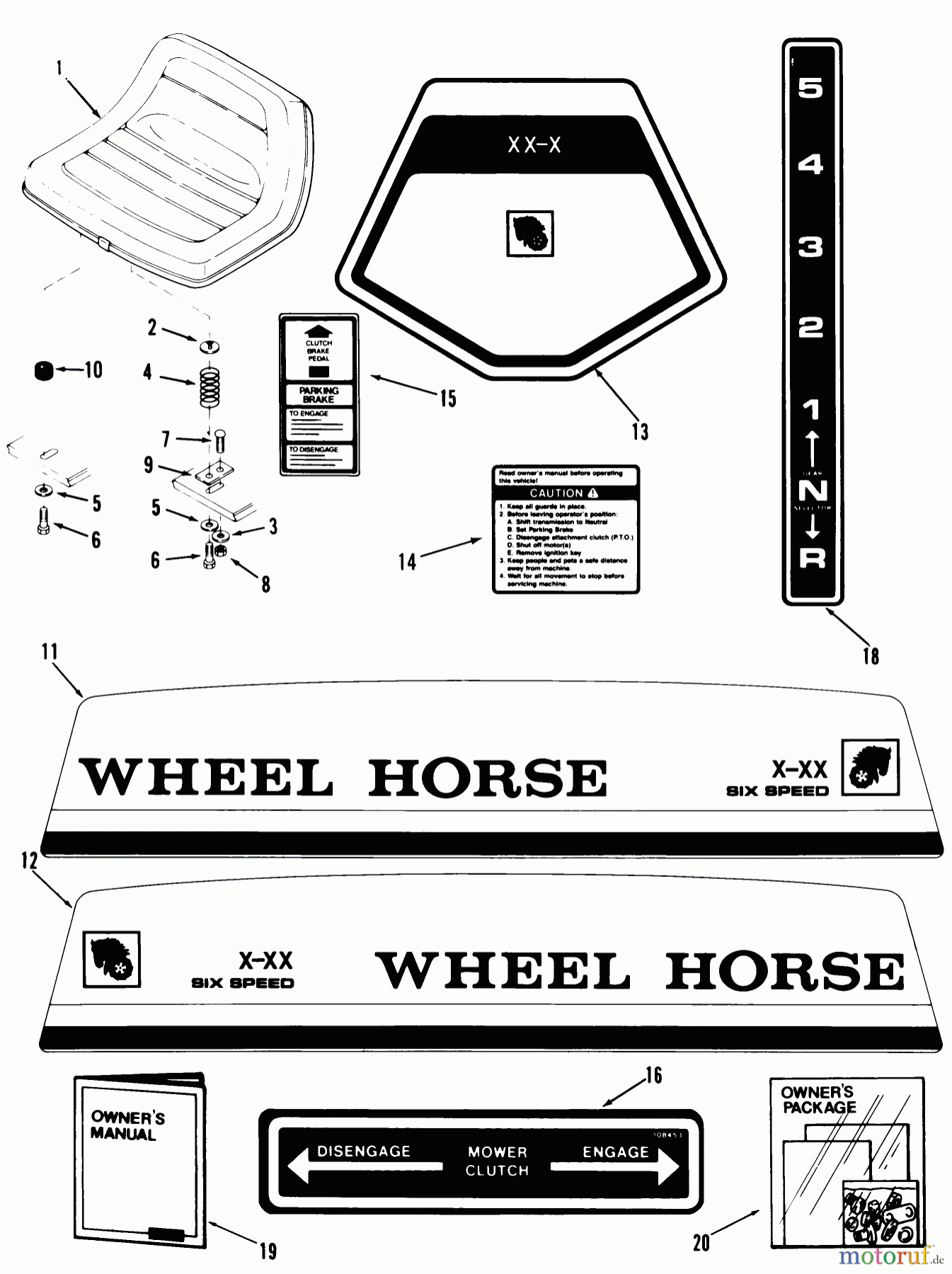 Toro Neu Mowers, Rear-Engine Rider 23-11BP03 (A-111) - Toro A-111 5-Speed Rear Engine Rider, 1984 SEAT, DECALS AND MISCELLANEOUS